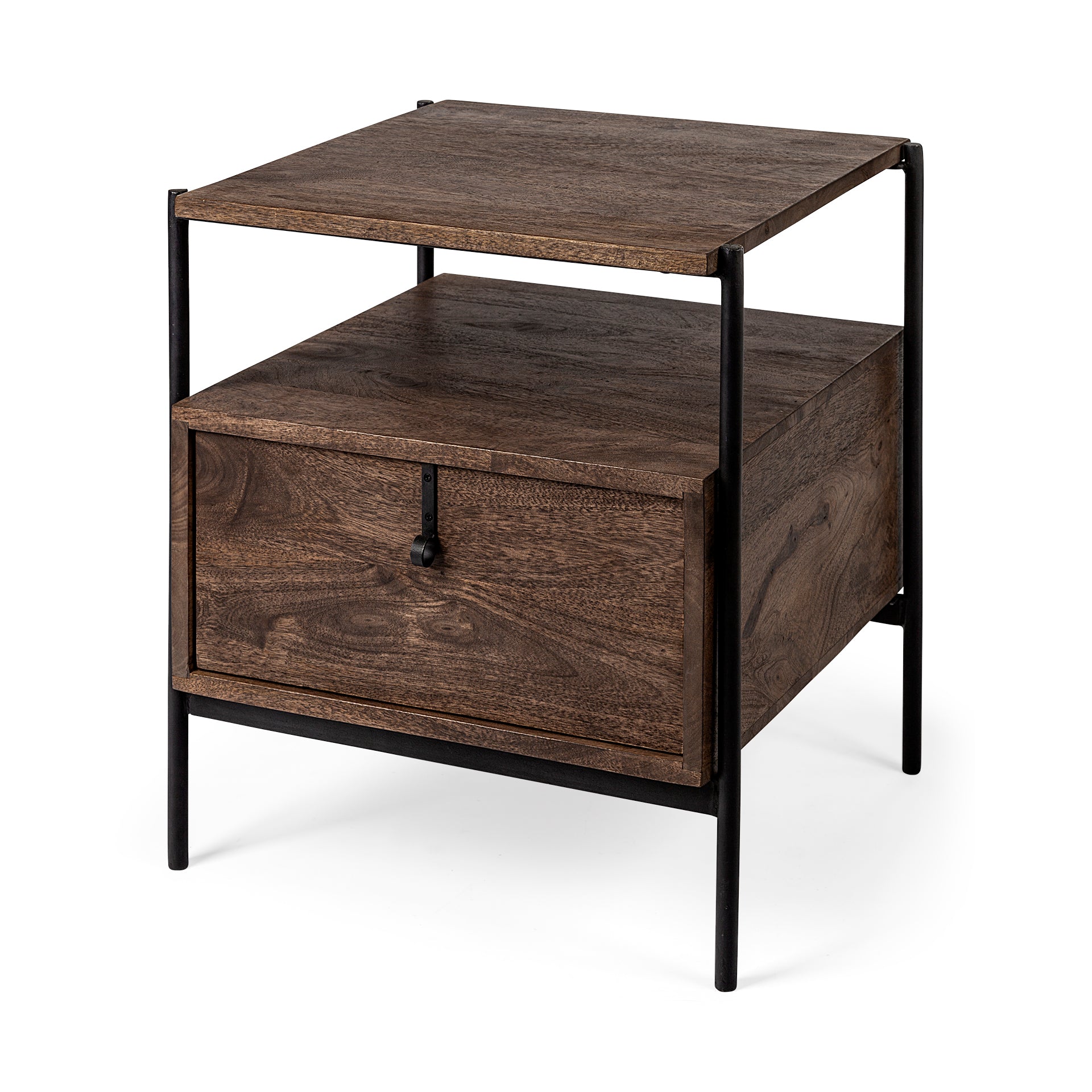 Glenn I 20L x 21W x 24H Dark Brown Wood w/ Black Iron Frame Square End/Side Table