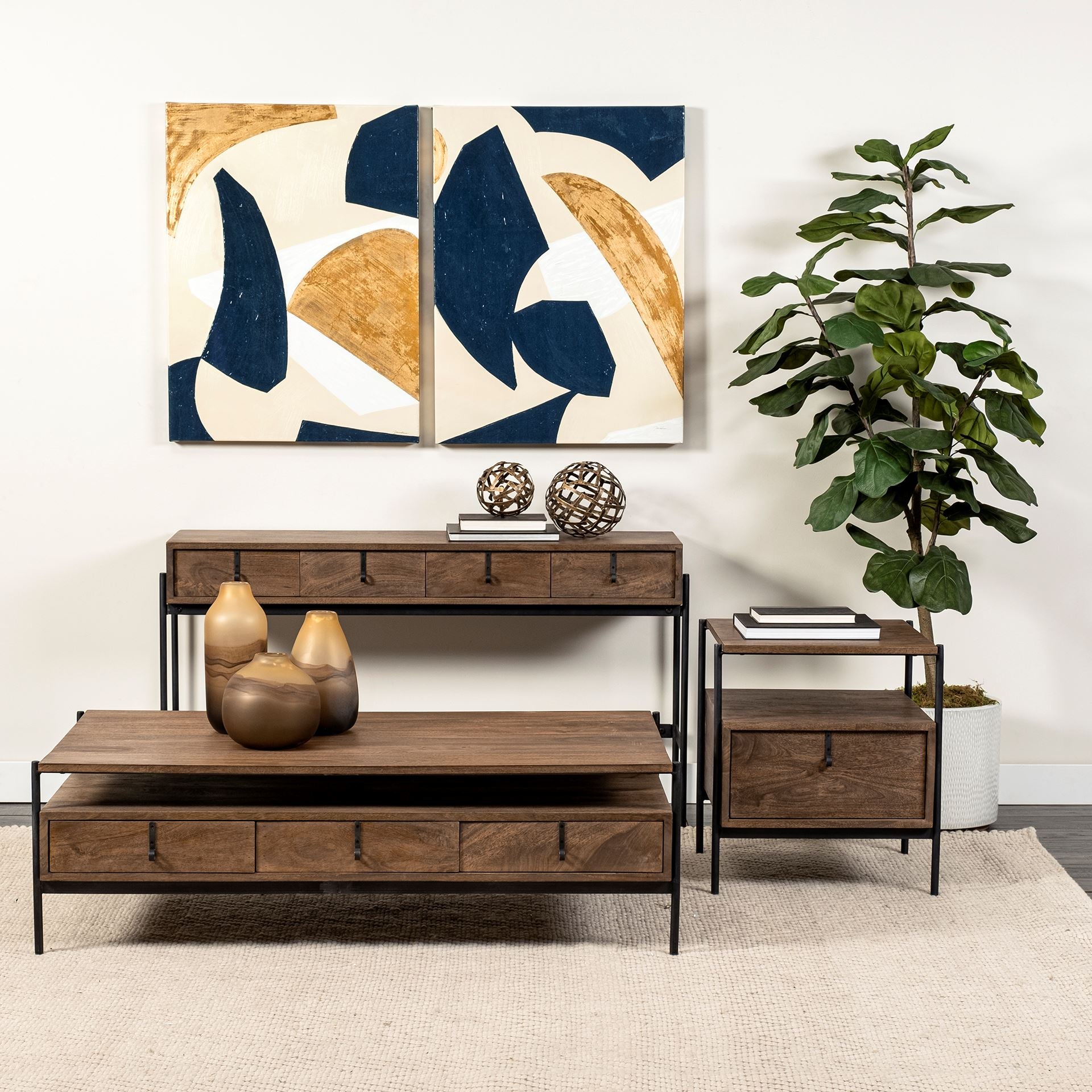 Glenn I 20L x 21W x 24H Dark Brown Wood w/ Black Iron Frame Square End/Side Table