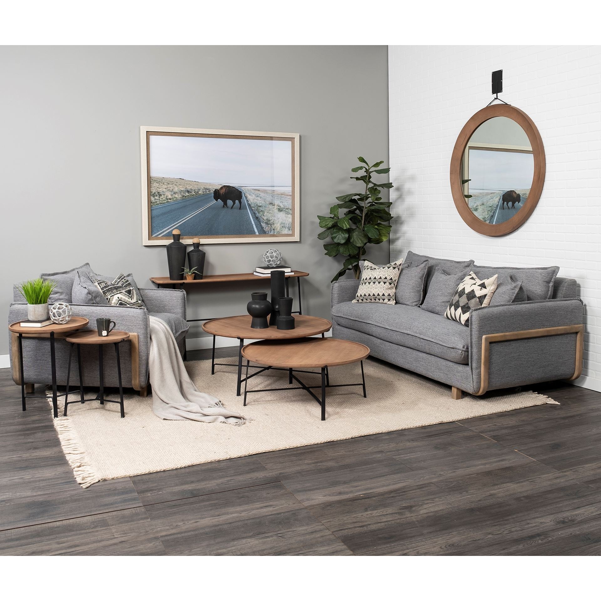 Roy I 84" Castlerock Gray Upholstered Three Seater Sofa