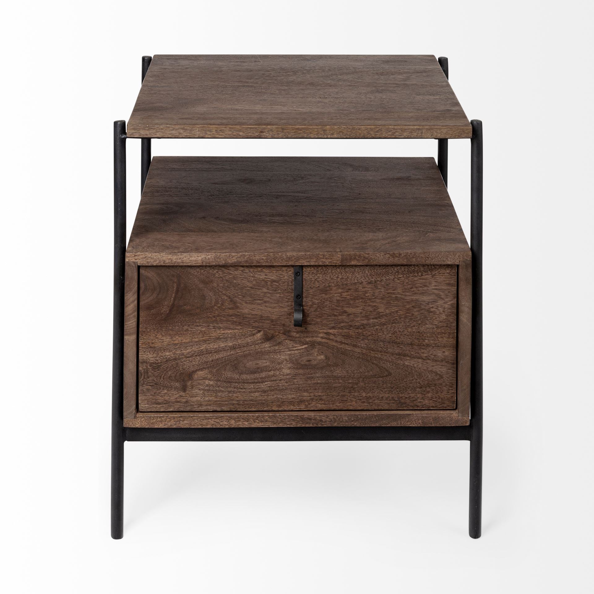 Glenn I 20L x 21W x 24H Dark Brown Wood w/ Black Iron Frame Square End/Side Table