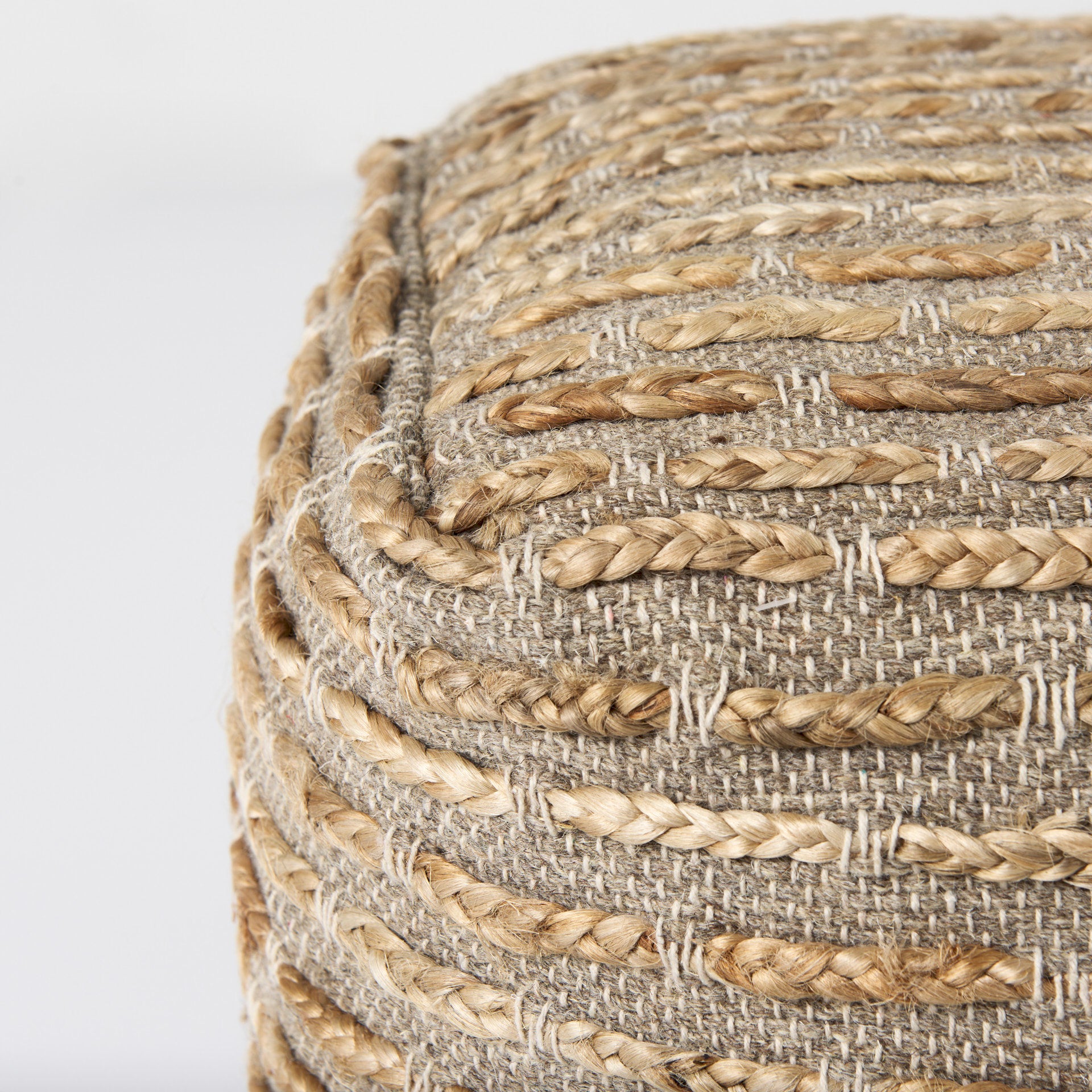 Binita 16.0L x 16.0W x 16.0H Gray/Brown Hemp Wool and Cotton Pouf