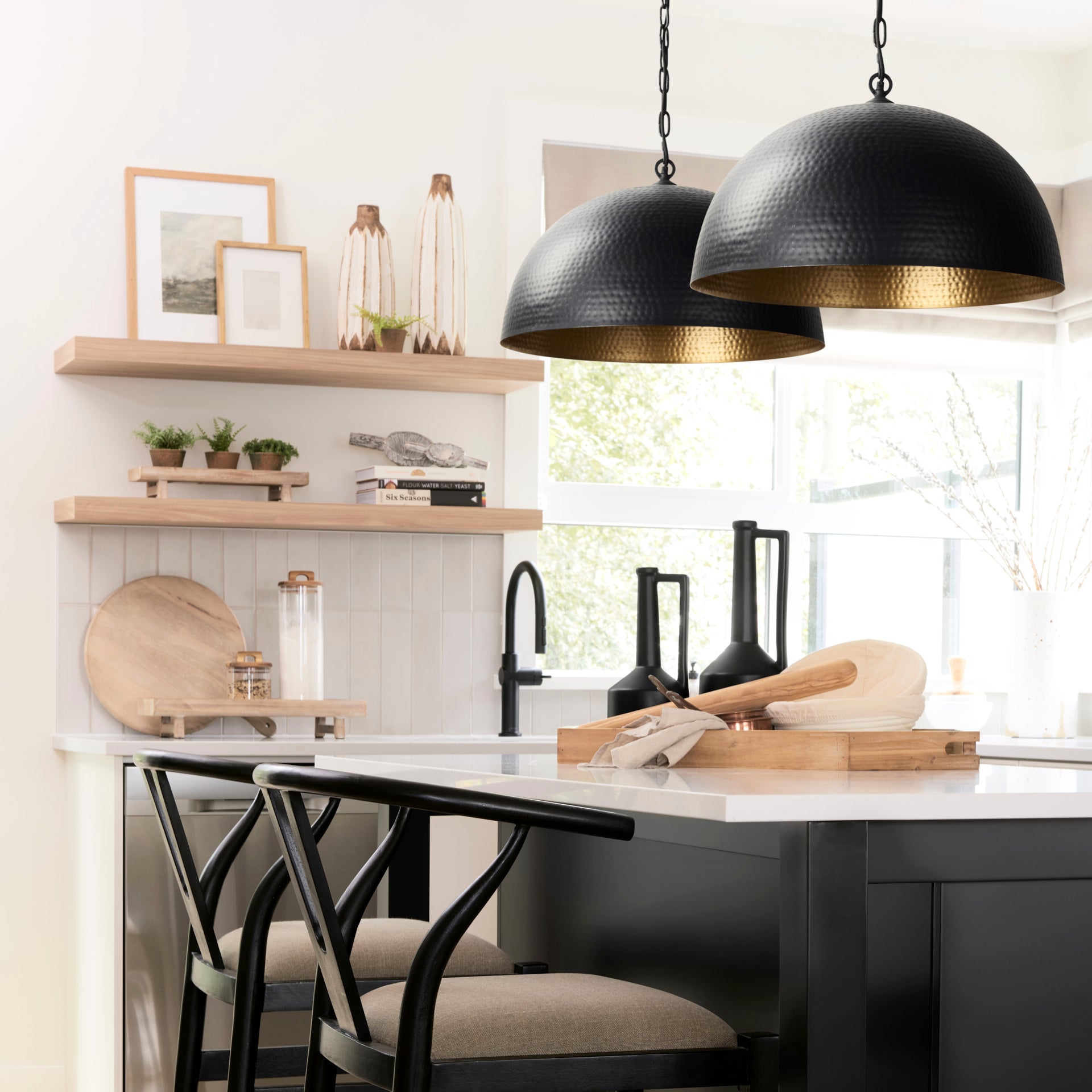 Karina 24" Round Matte Black Hammered Metal Dome Pendant Light