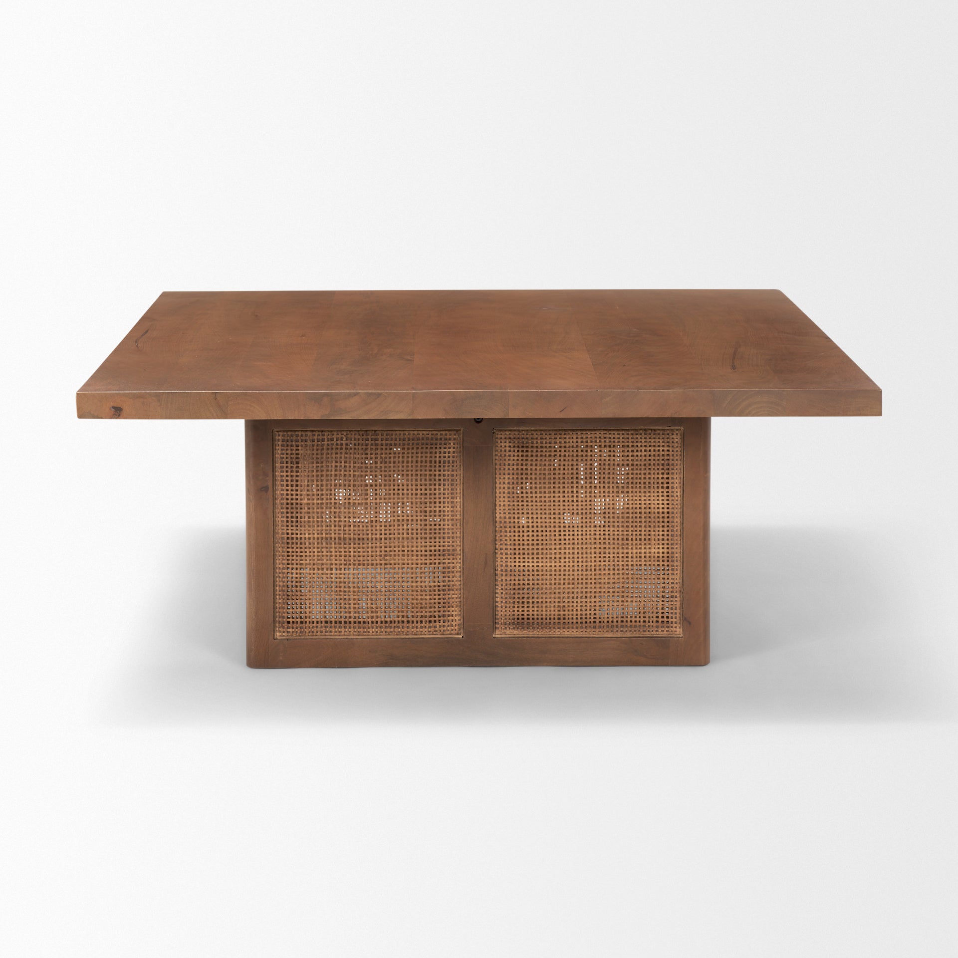 Grier 42" Square Medium Brown Solid Wood w/ Cane Coffee Table