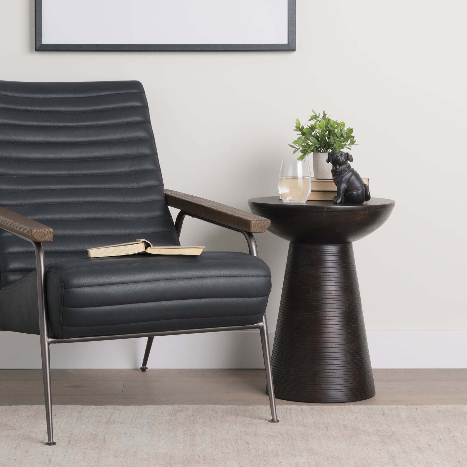 Novell Dark Brown Wood Pedestal Accent Table