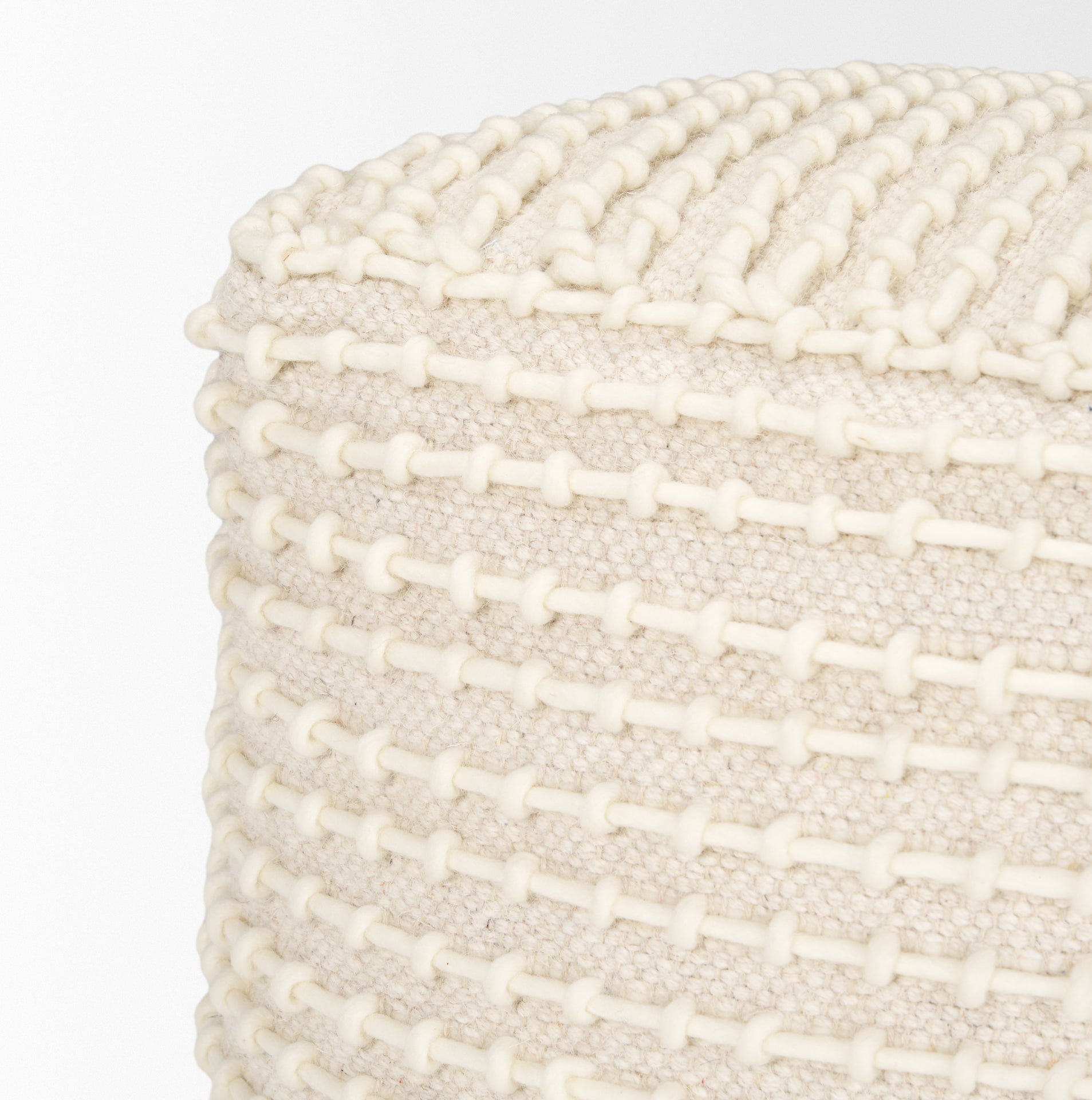 Sakaye Beige w/ Cream Stitched Patterned Pouf