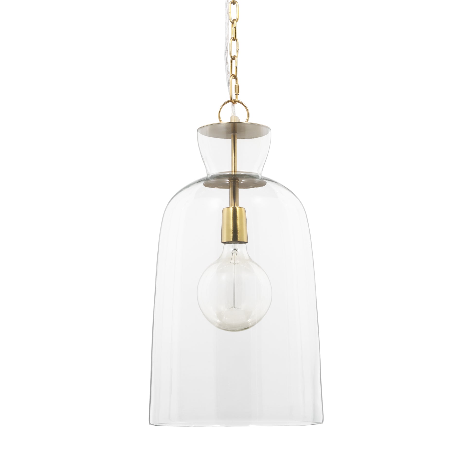 Sadah Tall Clear Blown Glass w/ Gold Metal Pendant Light