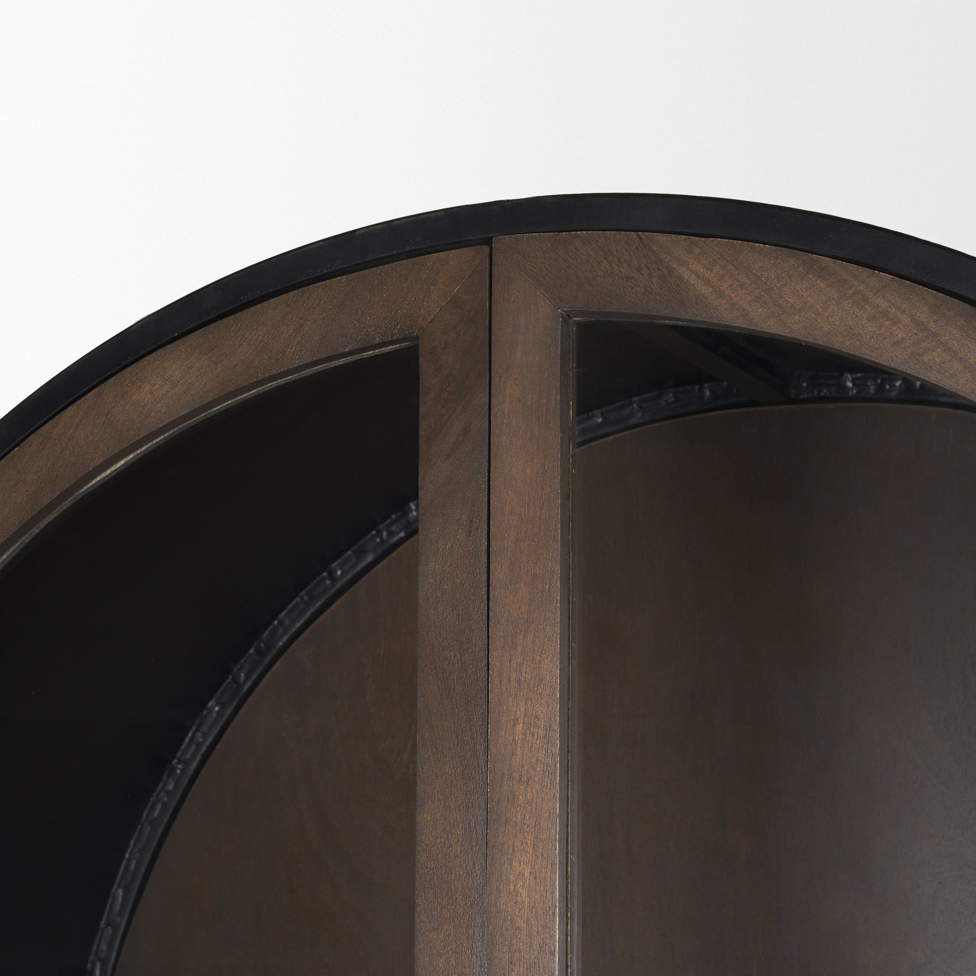 Sloan 80.5H Dark Brown Wood W/Black Metal Arched Curio Cabinet