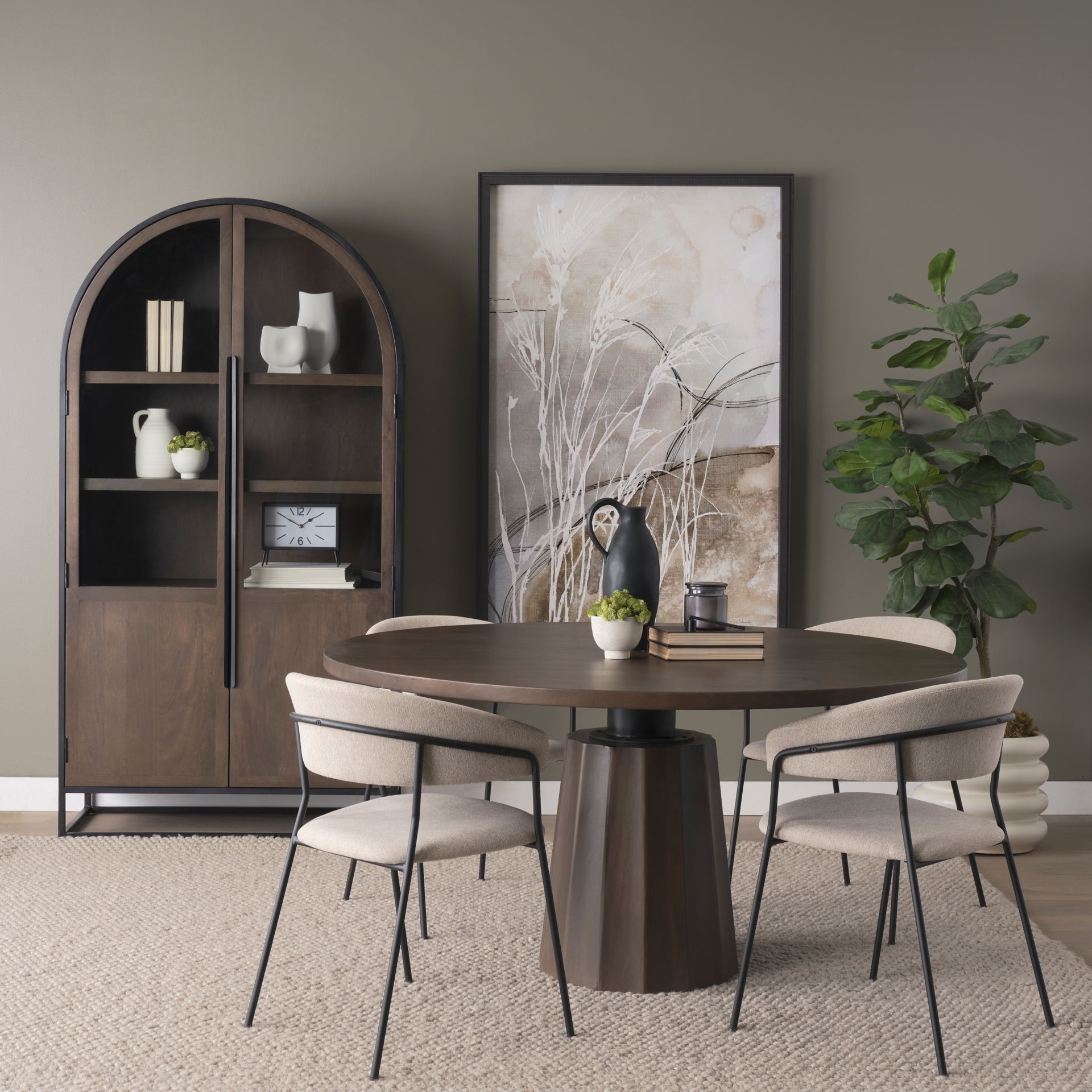 Sloan 80.5H Dark Brown Wood W/Black Metal Arched Curio Cabinet