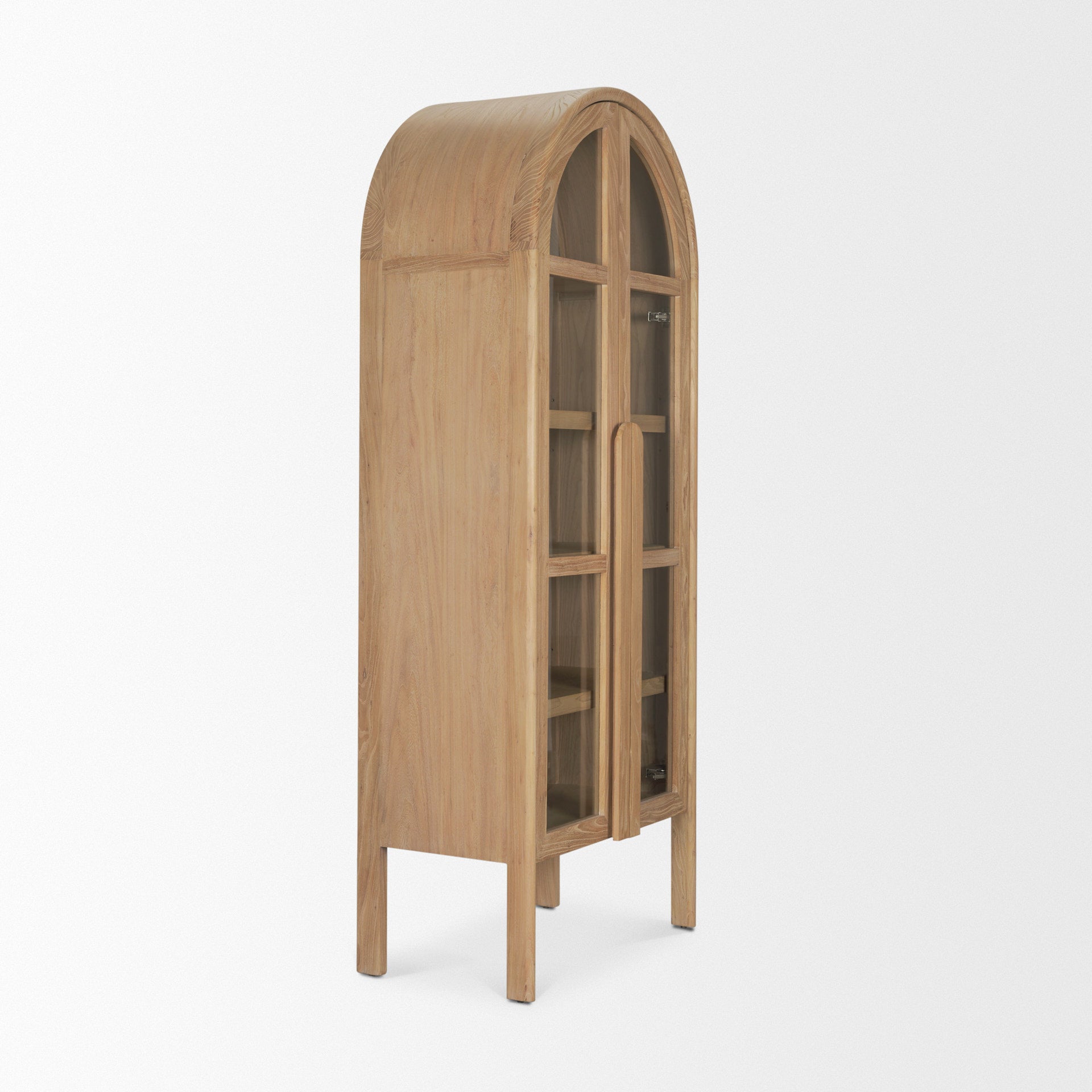 Callum Light Brown Elm Wood w/ Glass Doors Arched Curio Cabinet