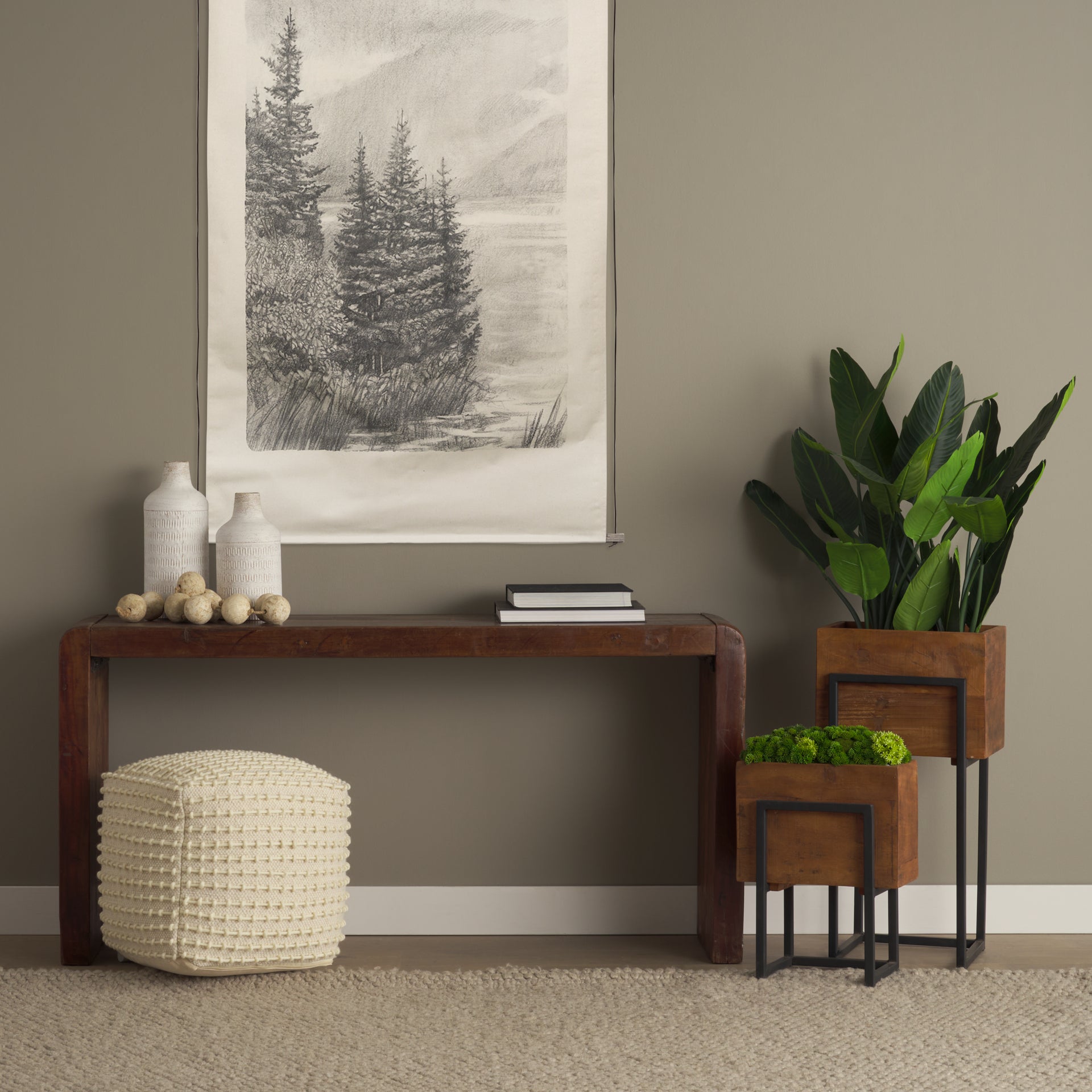 Sakaye Beige w/ Cream Stitched Patterned Pouf