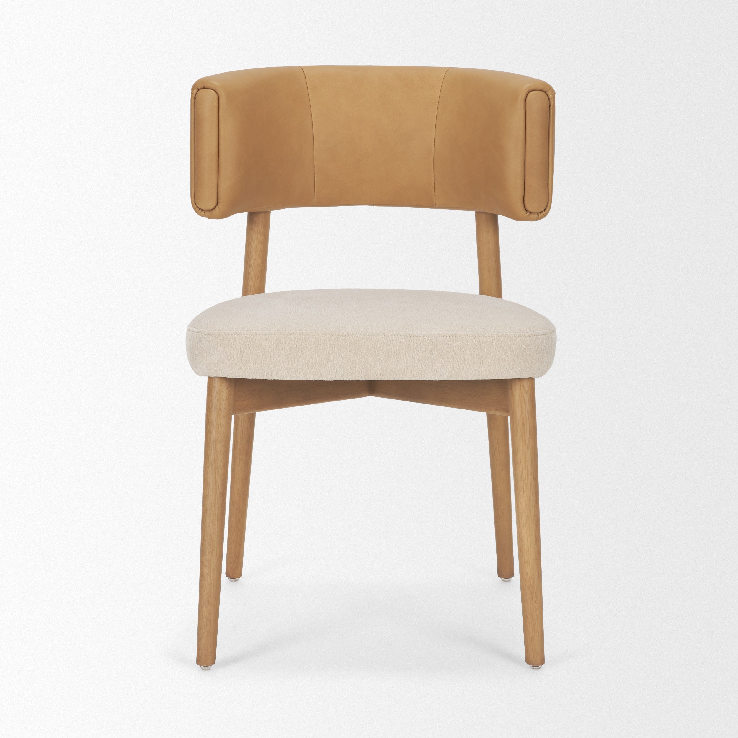 Motley Curved Open Back Cream Fabric and Tan Leather Dining Chair S/2