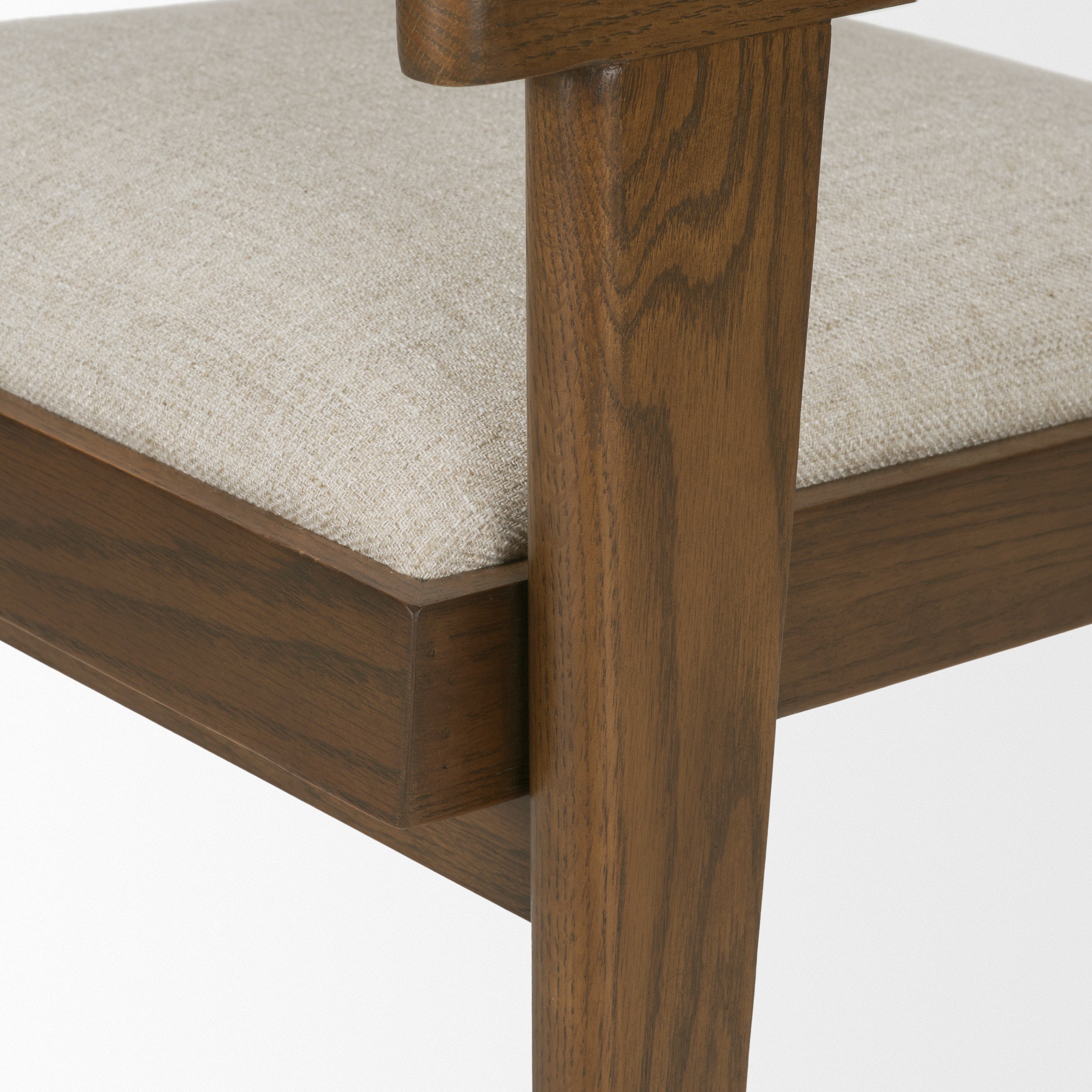 Reid Framed Brown Cane Cream Fabric Dining Armchair