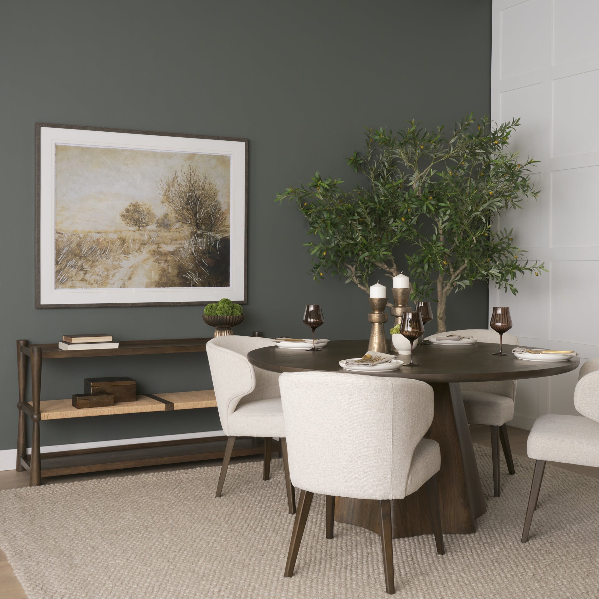 Bondi Dark Brown Wood w/ Paper Rope Shelf Console Table