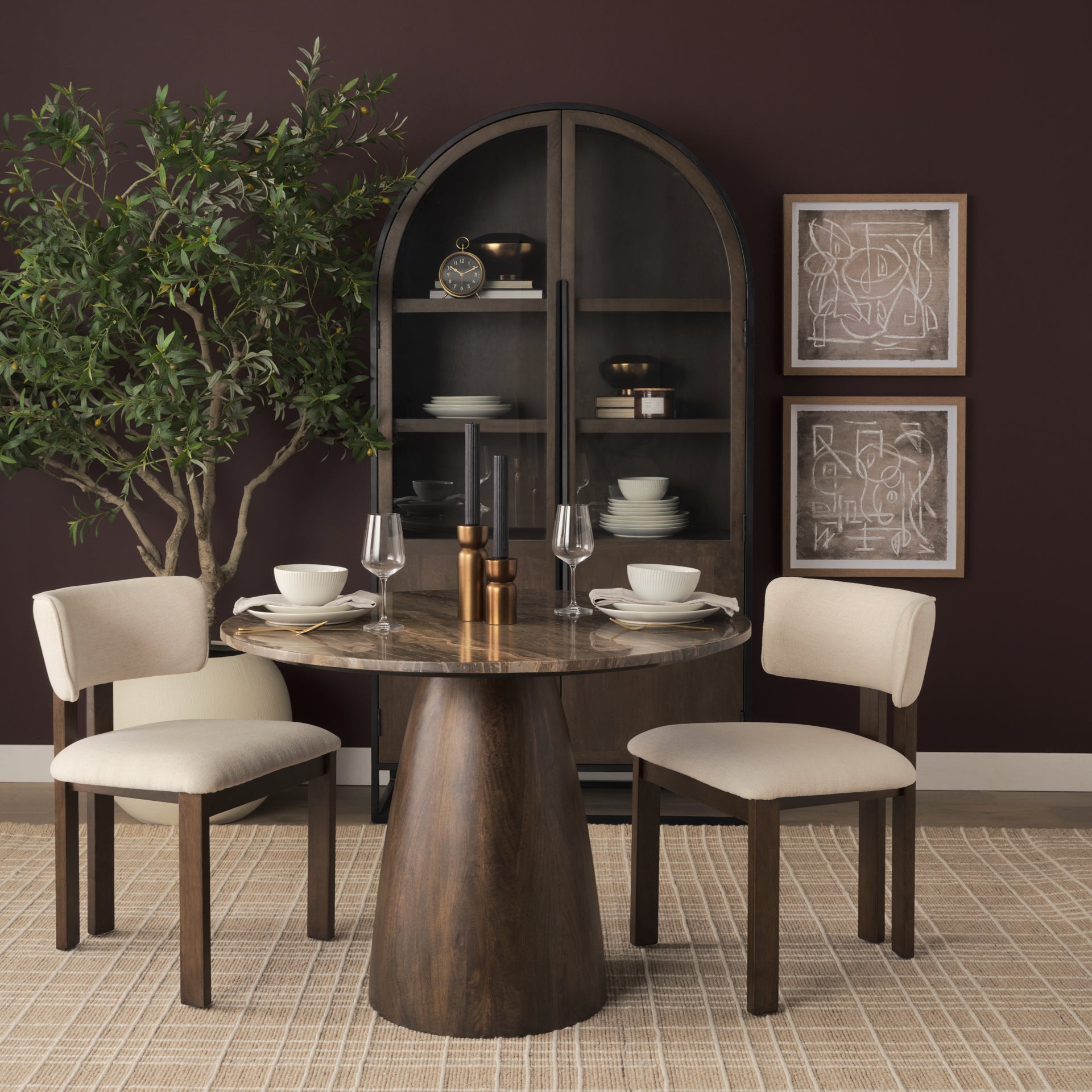 Sloan 80.5H Dark Brown Wood W/Black Metal Arched Curio Cabinet