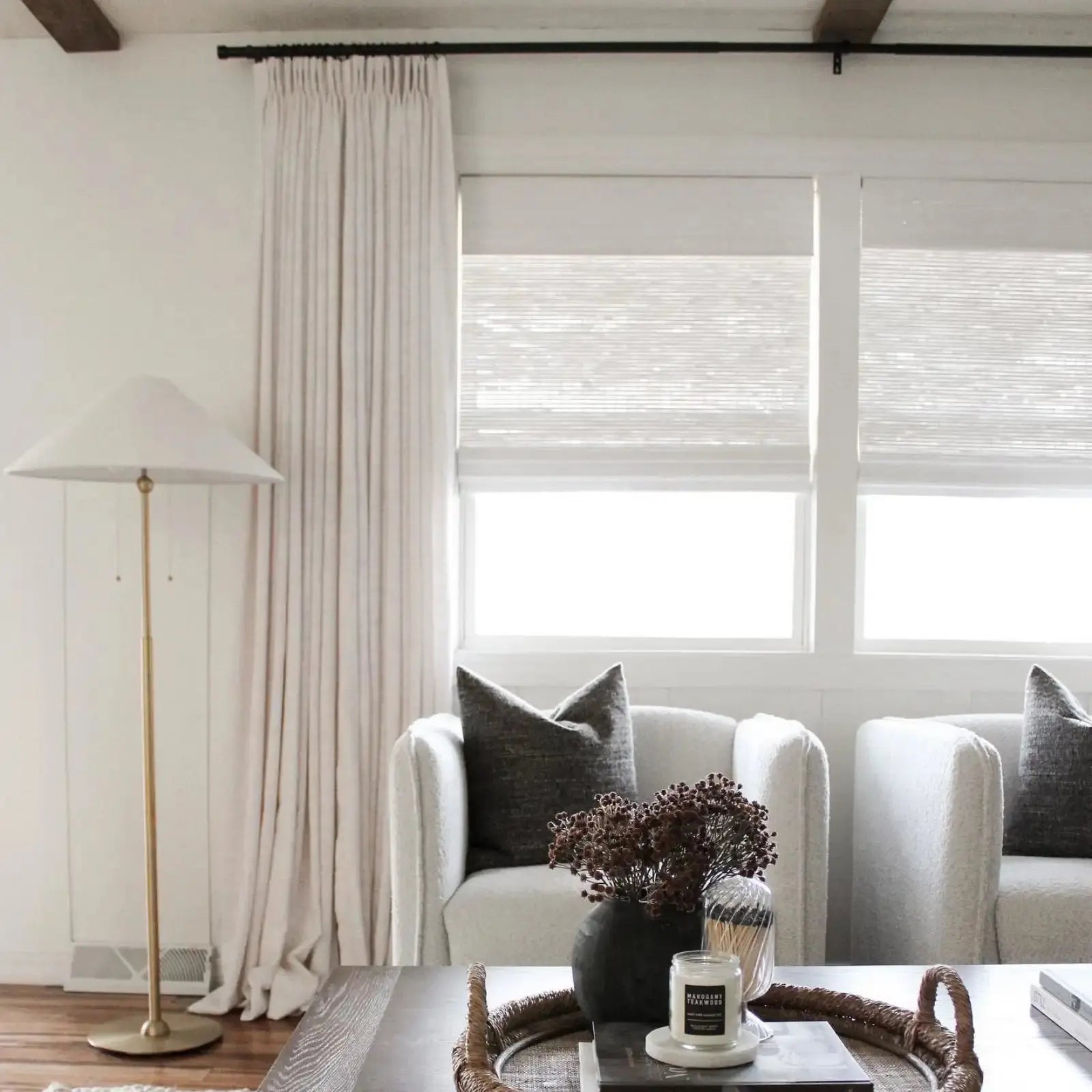 Liz Linen Drapery Pinch Pleat with Unlined - Beige White TWOPAGES