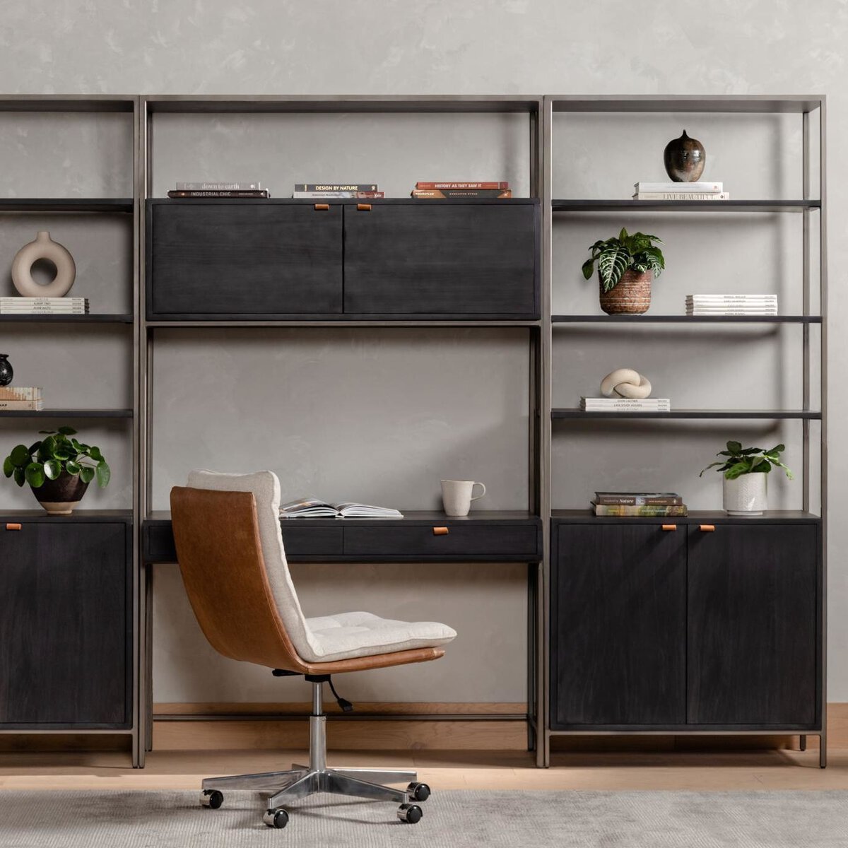 Trey Modular Wall Desk With 2 Bookcases