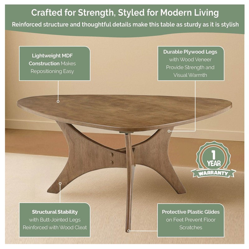 Blaze Organic Triangular Wood Coffee Table with Sculptural Base