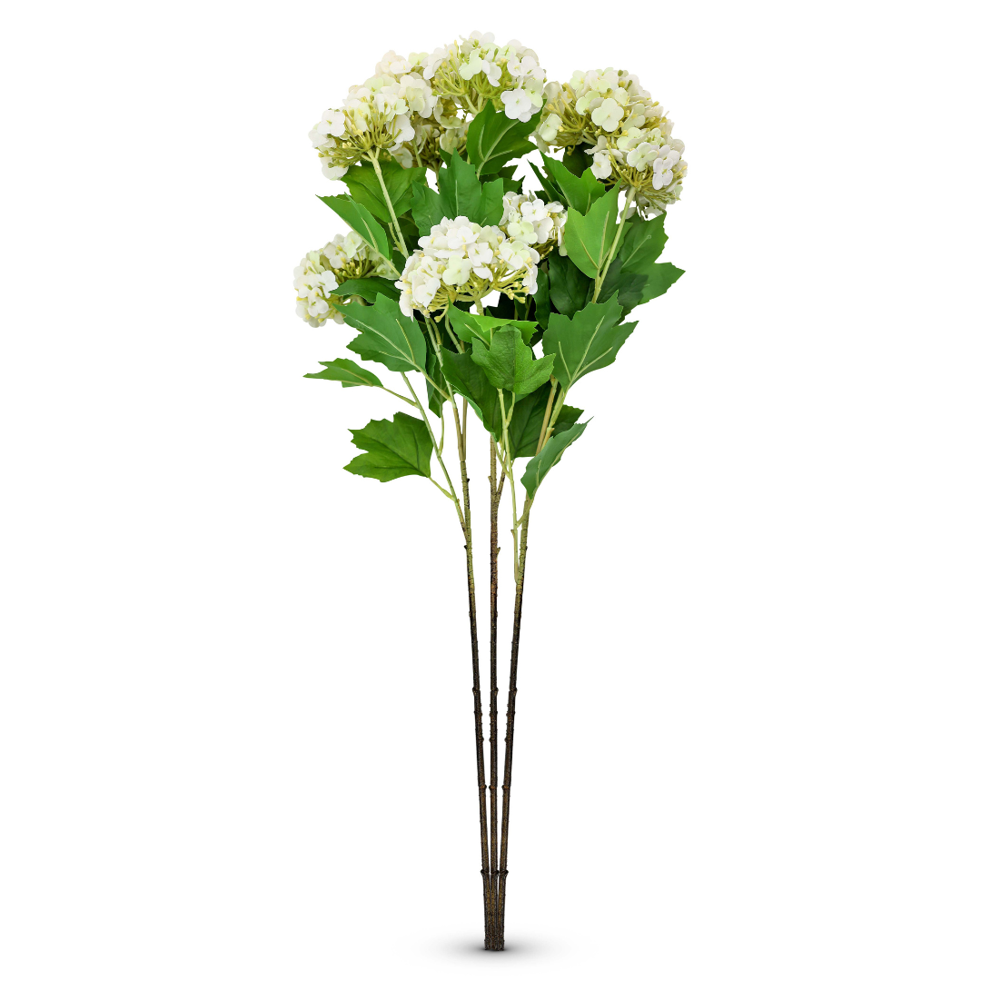 Faux Snowball Flowers Branches in Cream (Set of 3)