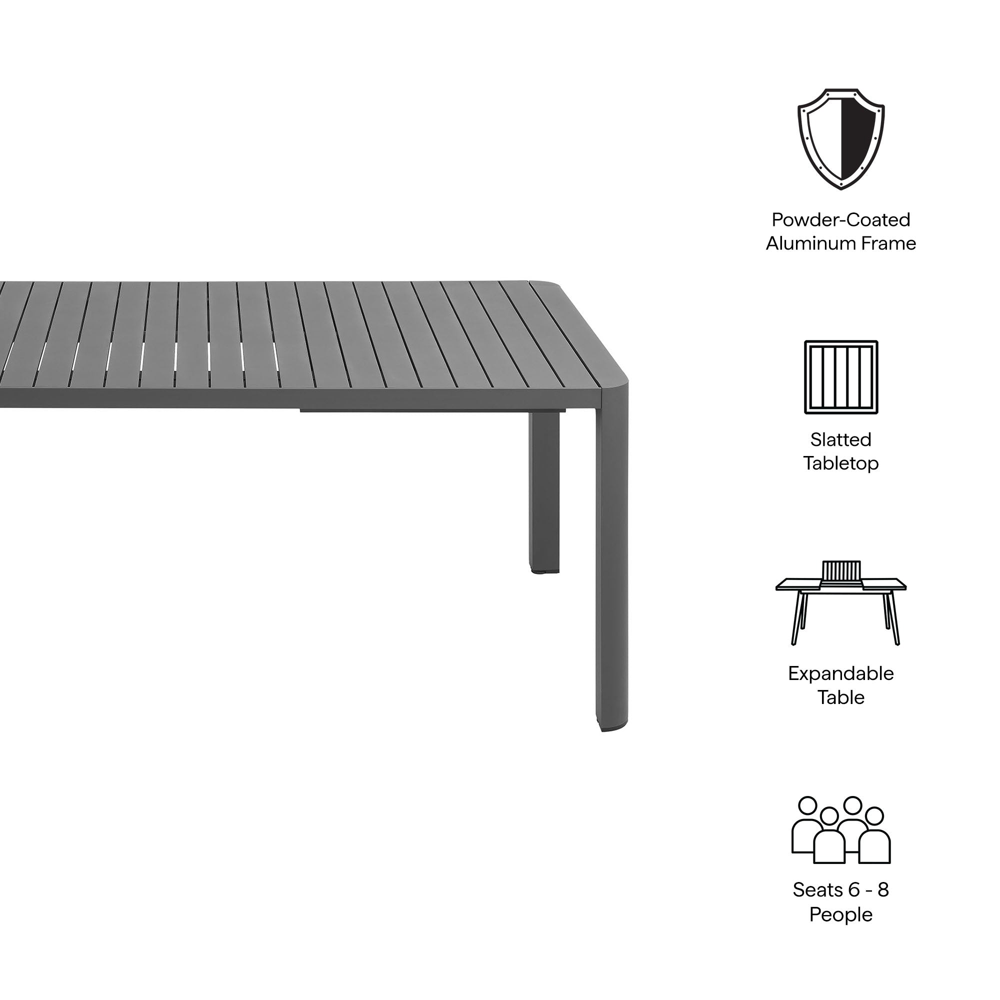 Tahoe Outdoor Patio Aluminum Extendable Dining Table