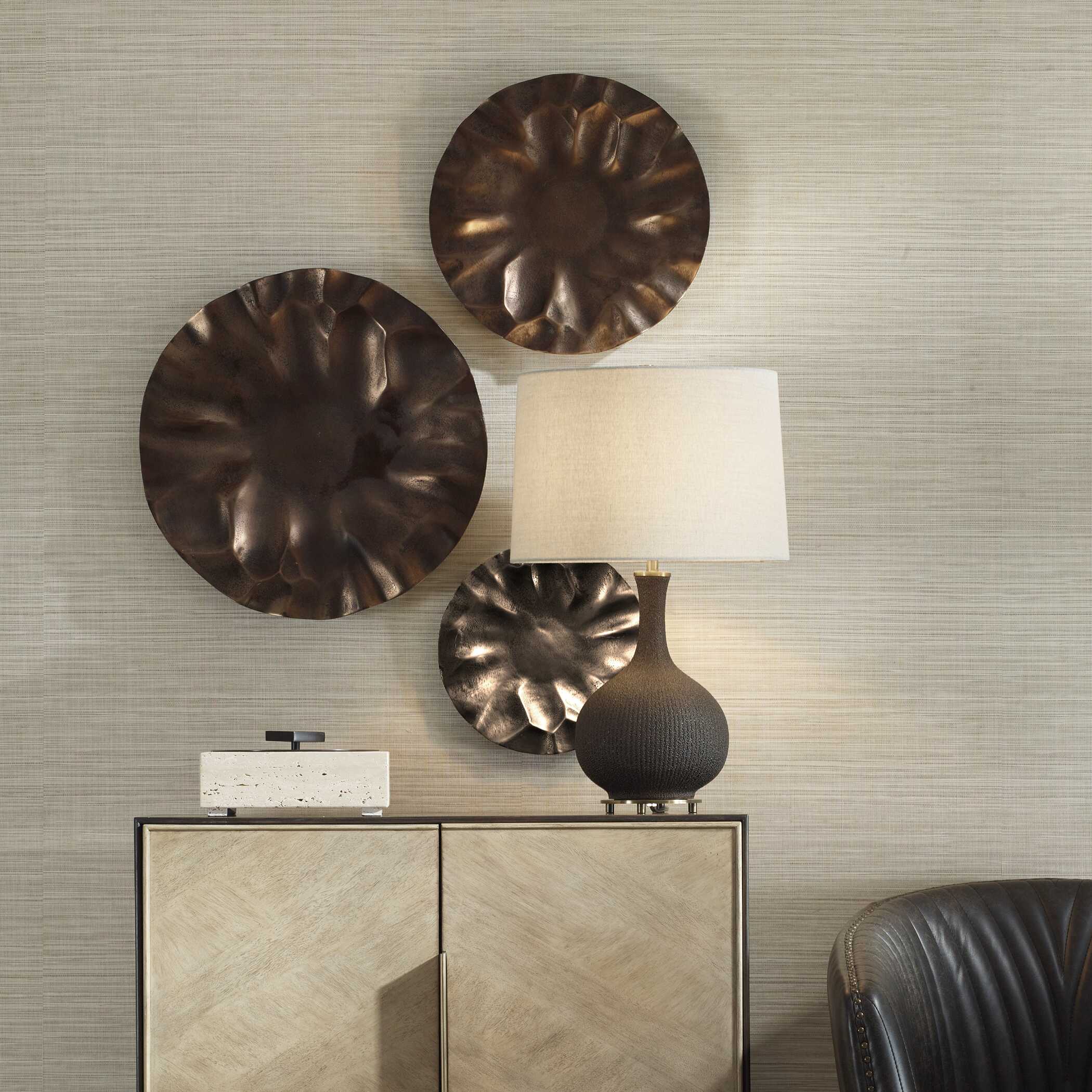 Peonia Outdoor Bronze Wall Art Set/3