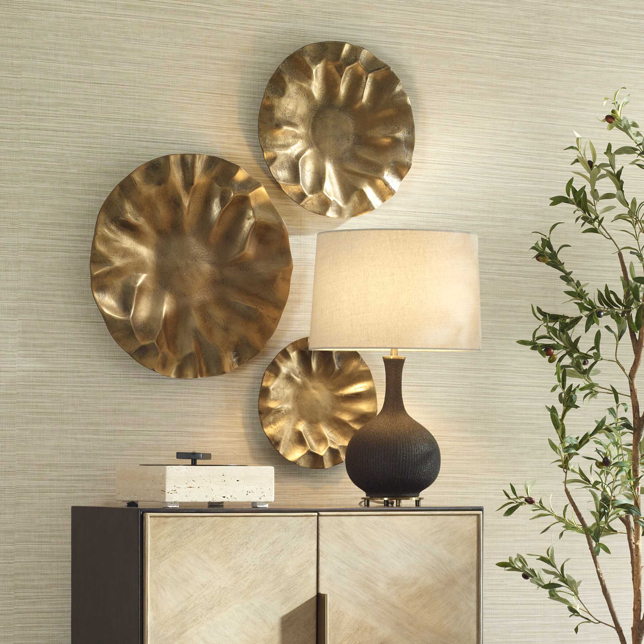 Peonia Outdoor Gold Wall Art Set/3