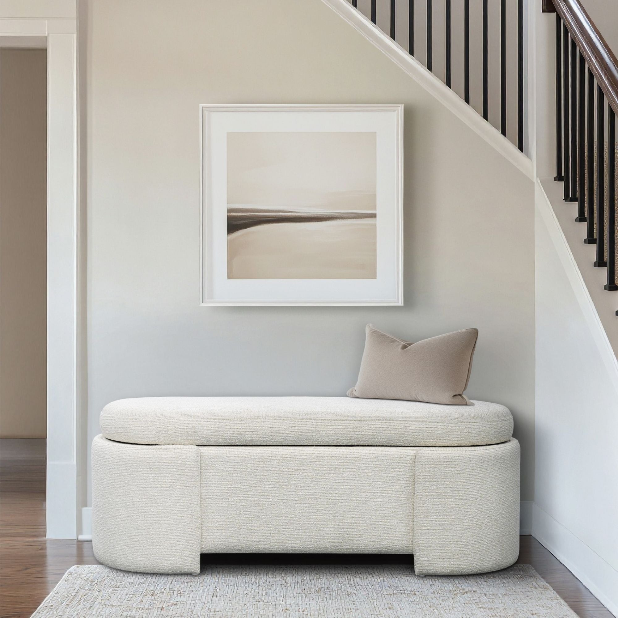 Leslie Fully Upholstered Oval Storage Bench with Soft-Close Lid