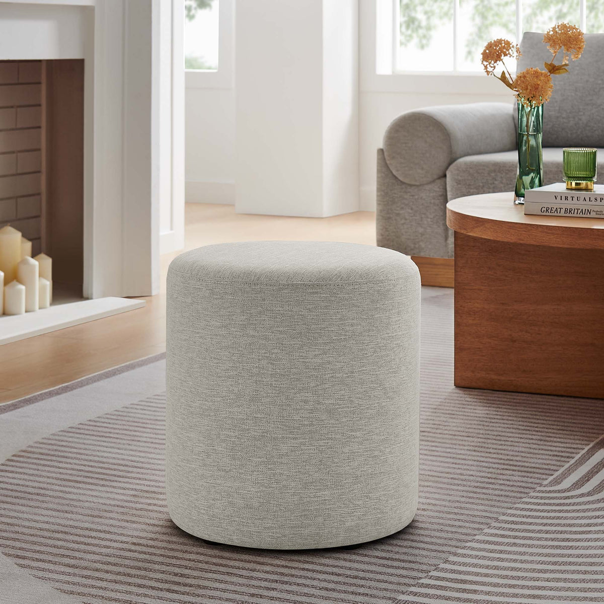 Callum Woven Heathered Fabric Upholstered Ottoman