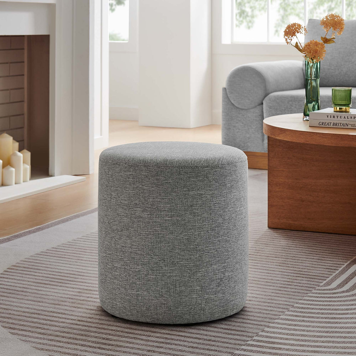 Callum Woven Heathered Fabric Upholstered Ottoman