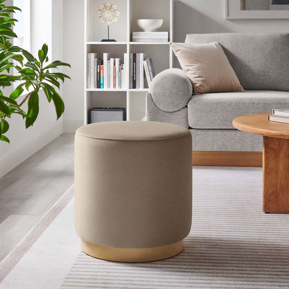 Tilden Round Performance Velvet Upholstered Ottoman