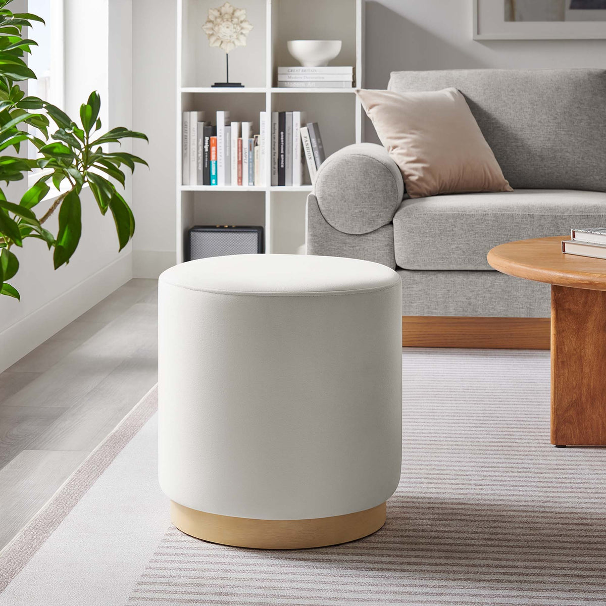 Tilden Round Performance Velvet Upholstered Ottoman