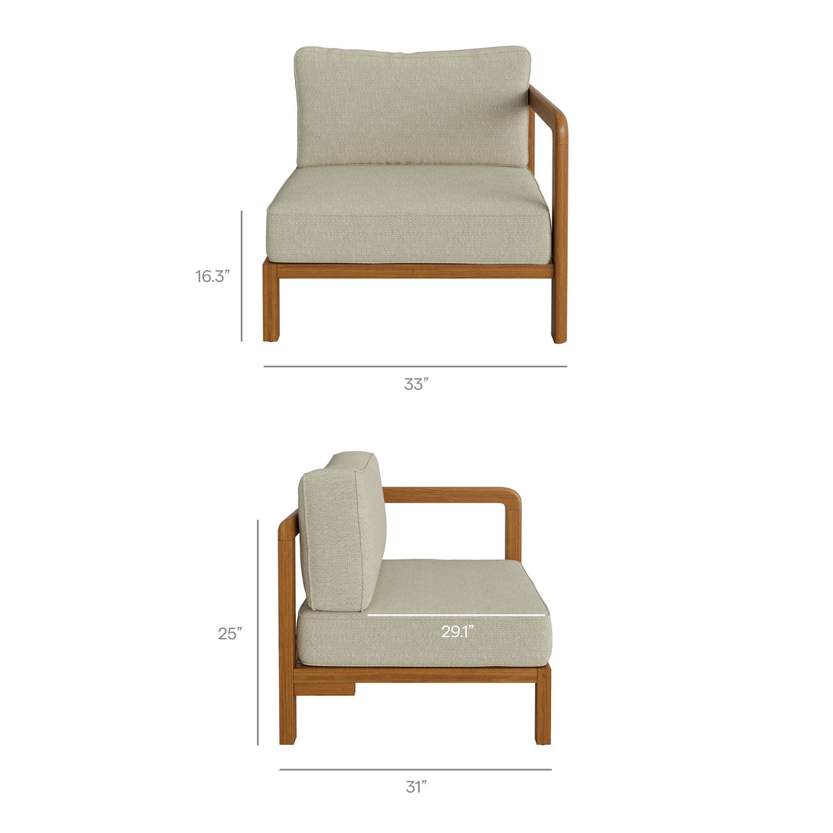 Kona 3-Piece Outdoor Teak Wood Modular Sofa Set