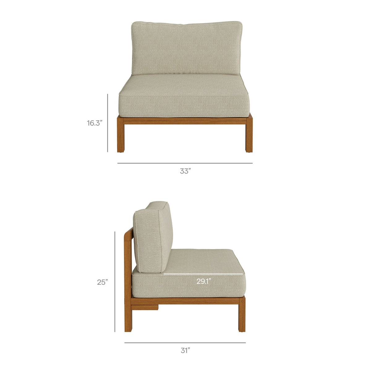 Kona 3-Piece Outdoor Teak Wood Modular Sofa Set