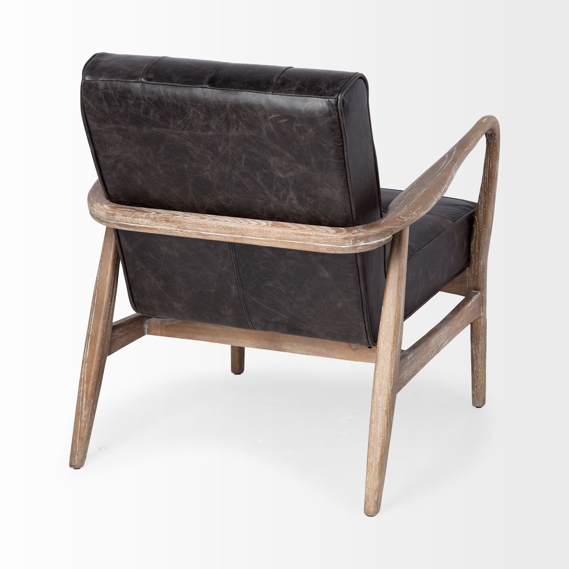 Phineas Black Leather W/ Brown Wooden Frame Accent Chair