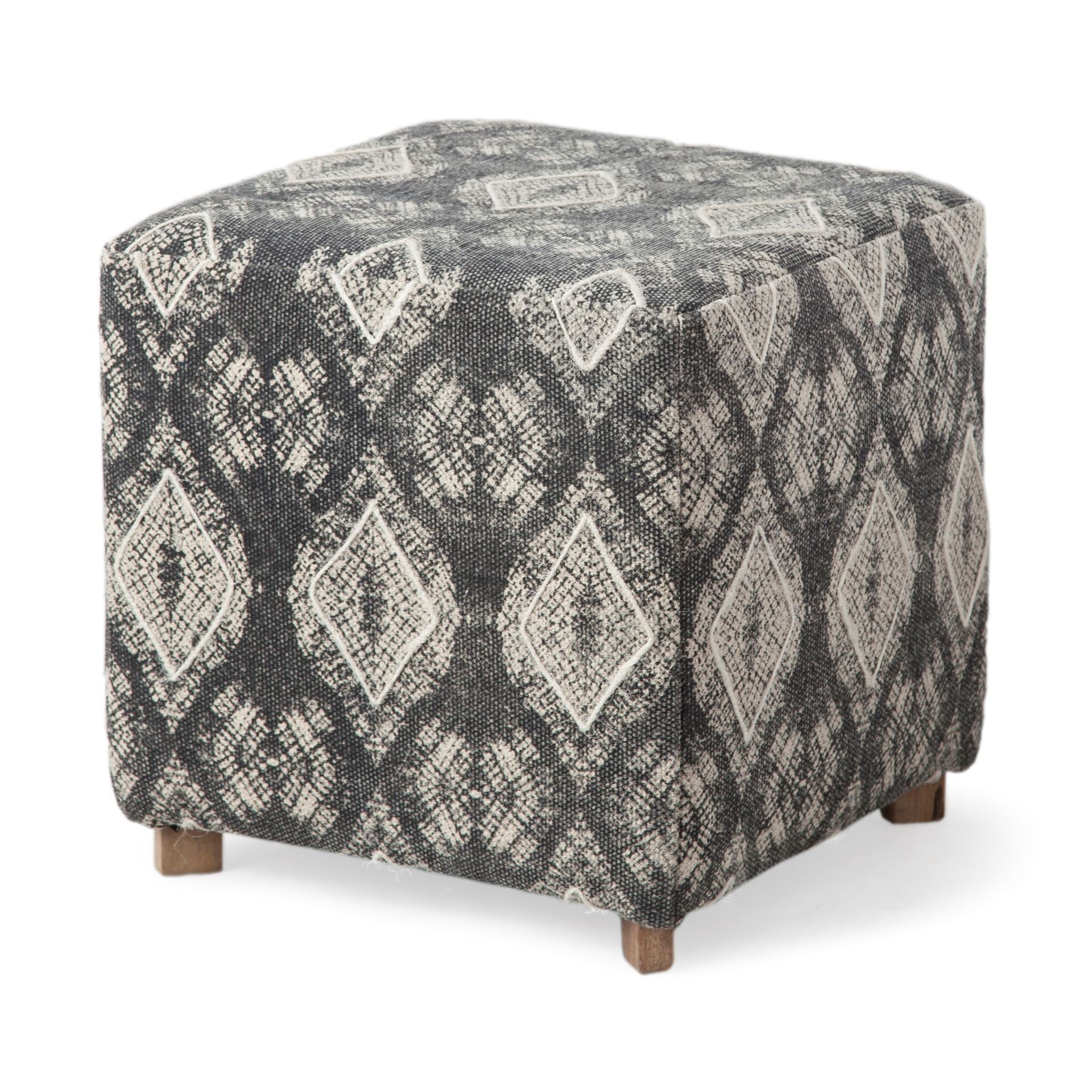 Pallu 18.75"H Dhurrie Cotton Cover w/Four Wooden Legs Ottoman