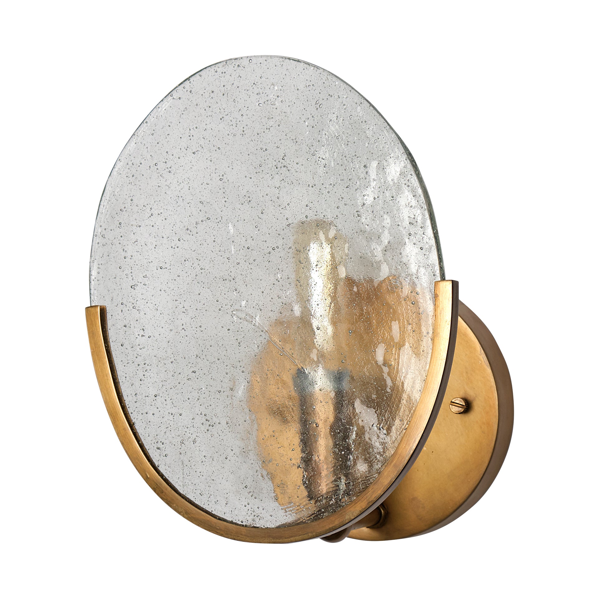 Rubeus I 5.5x 9 Brass Toned Metal w/Frosted Glass Circular Wall Sconce