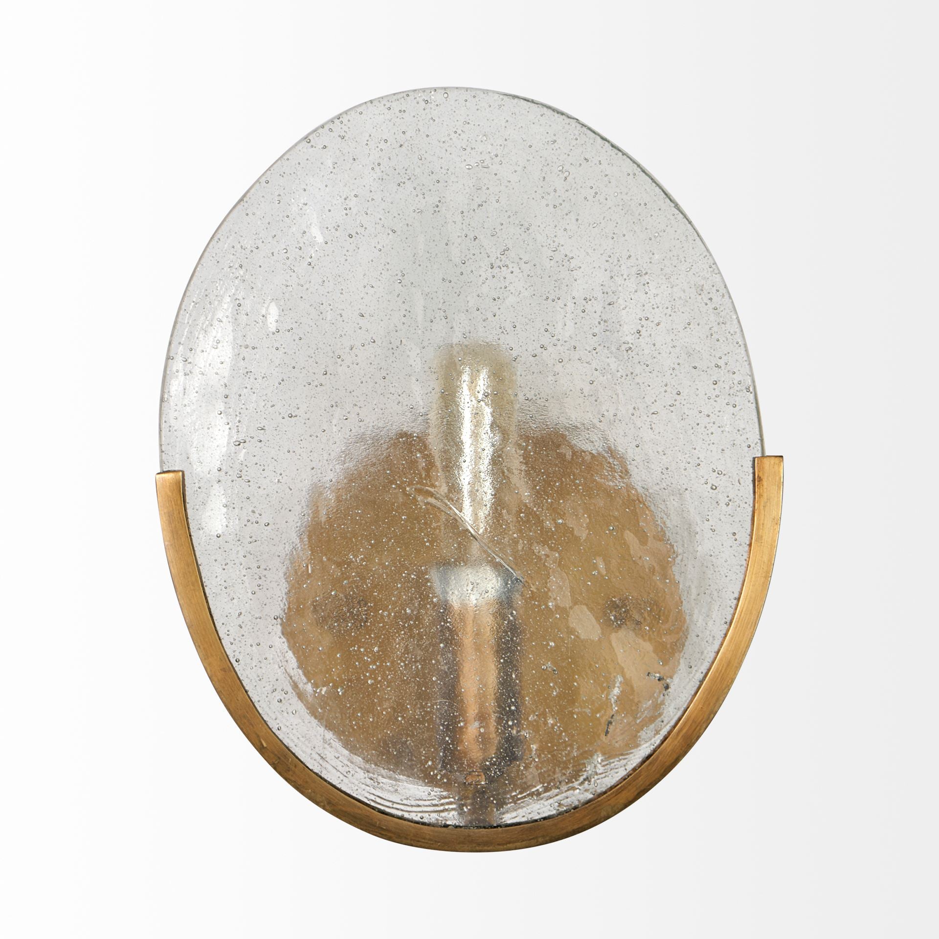 Rubeus I 5.5x 9 Brass Toned Metal w/Frosted Glass Circular Wall Sconce
