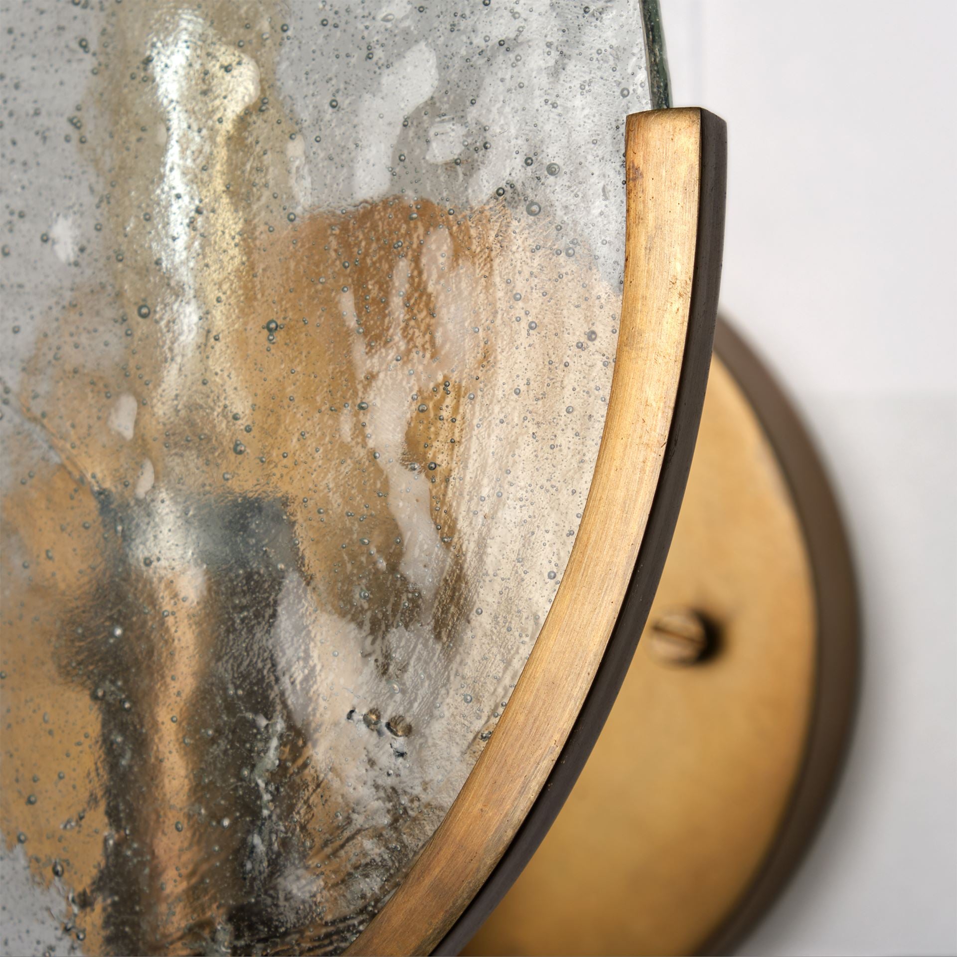 Rubeus I 5.5x 9 Brass Toned Metal w/Frosted Glass Circular Wall Sconce