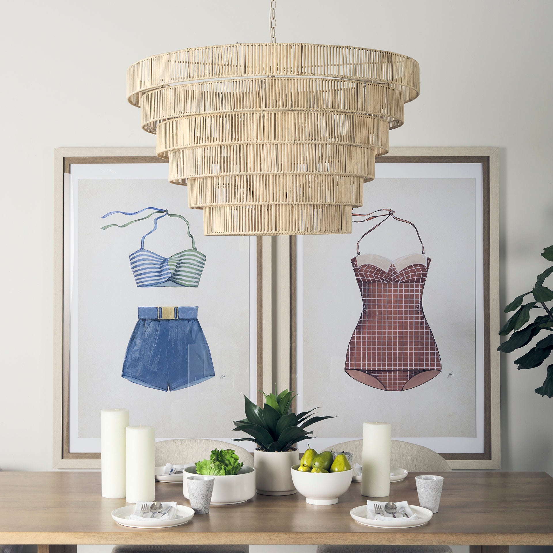 Marimba 40 L x 40 W x 24 H Natural Cane 6 Tier Chandelier