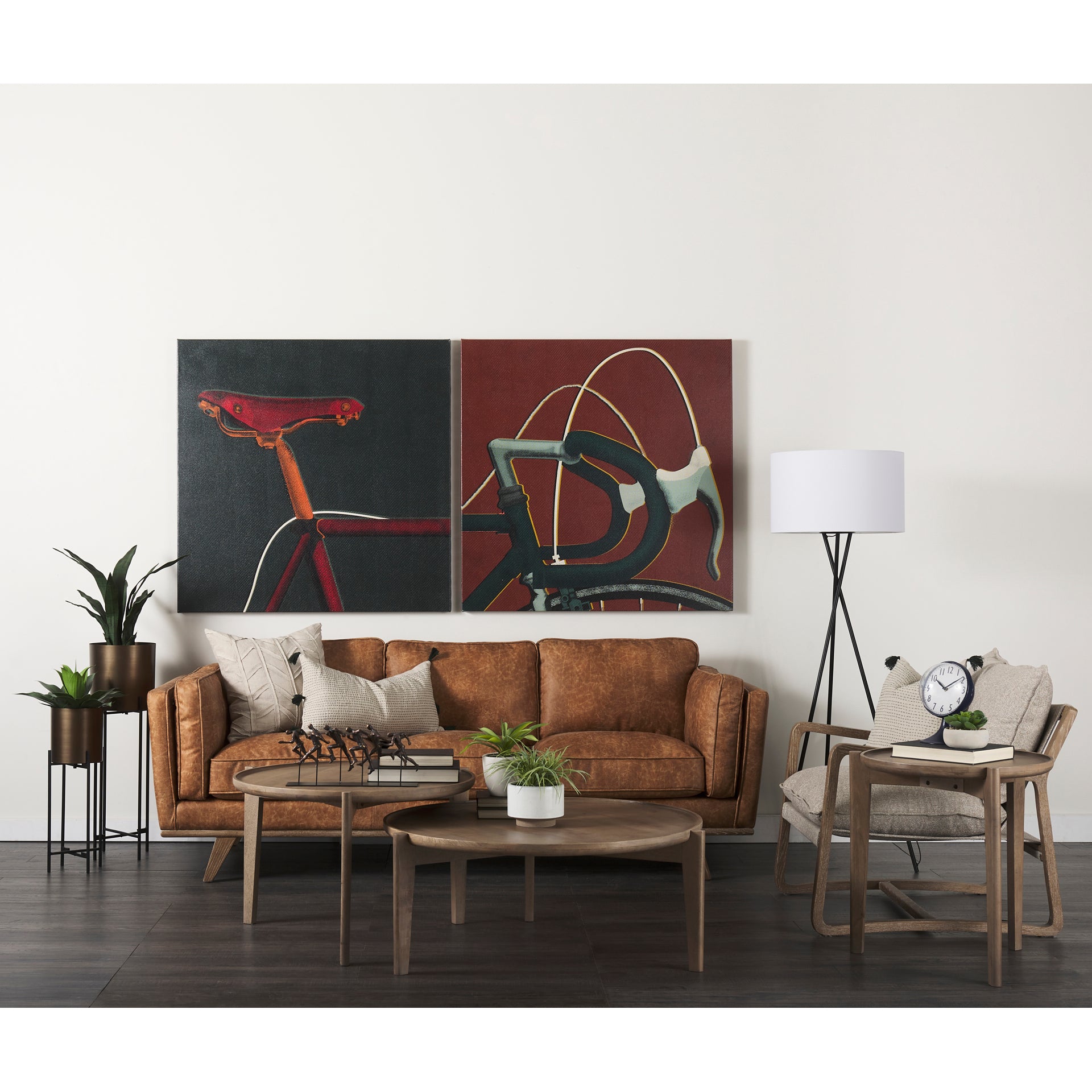 Brooks 90.2L x 34.8W x 33.5H Cognac Brown Faux Leather Three Seater Sofa W/ Medium Brown Wooden Legs