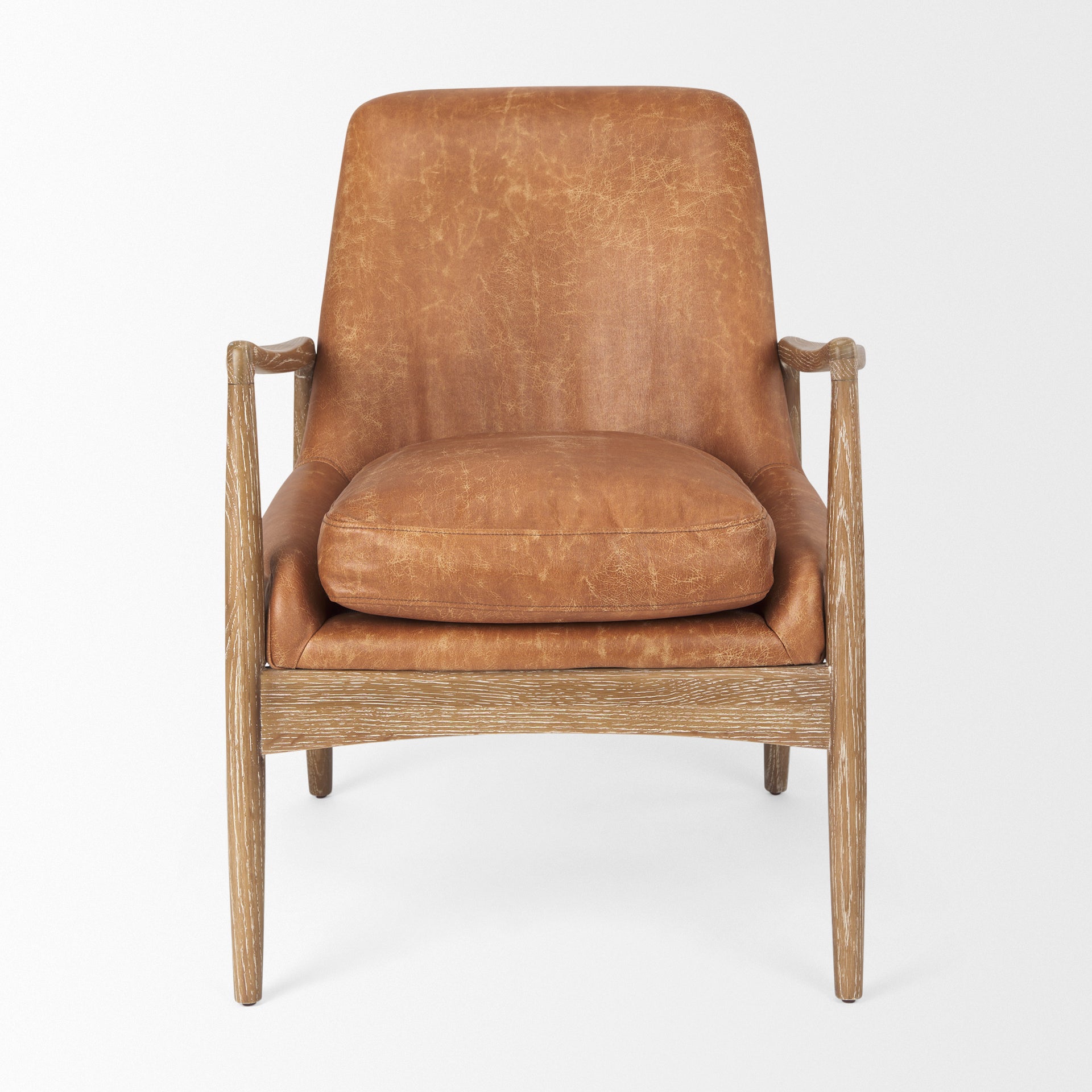 Westan Cognac Faux Leather W/Medium Brown Wood Accent Chair