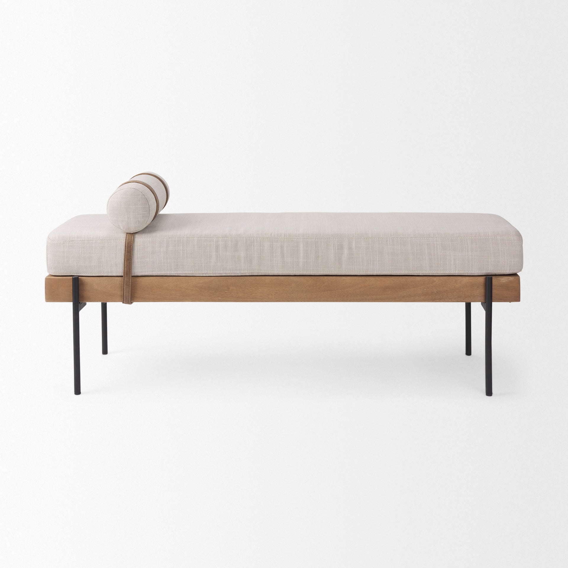 Colburne Cream Fabric w/Brown Wood Bench