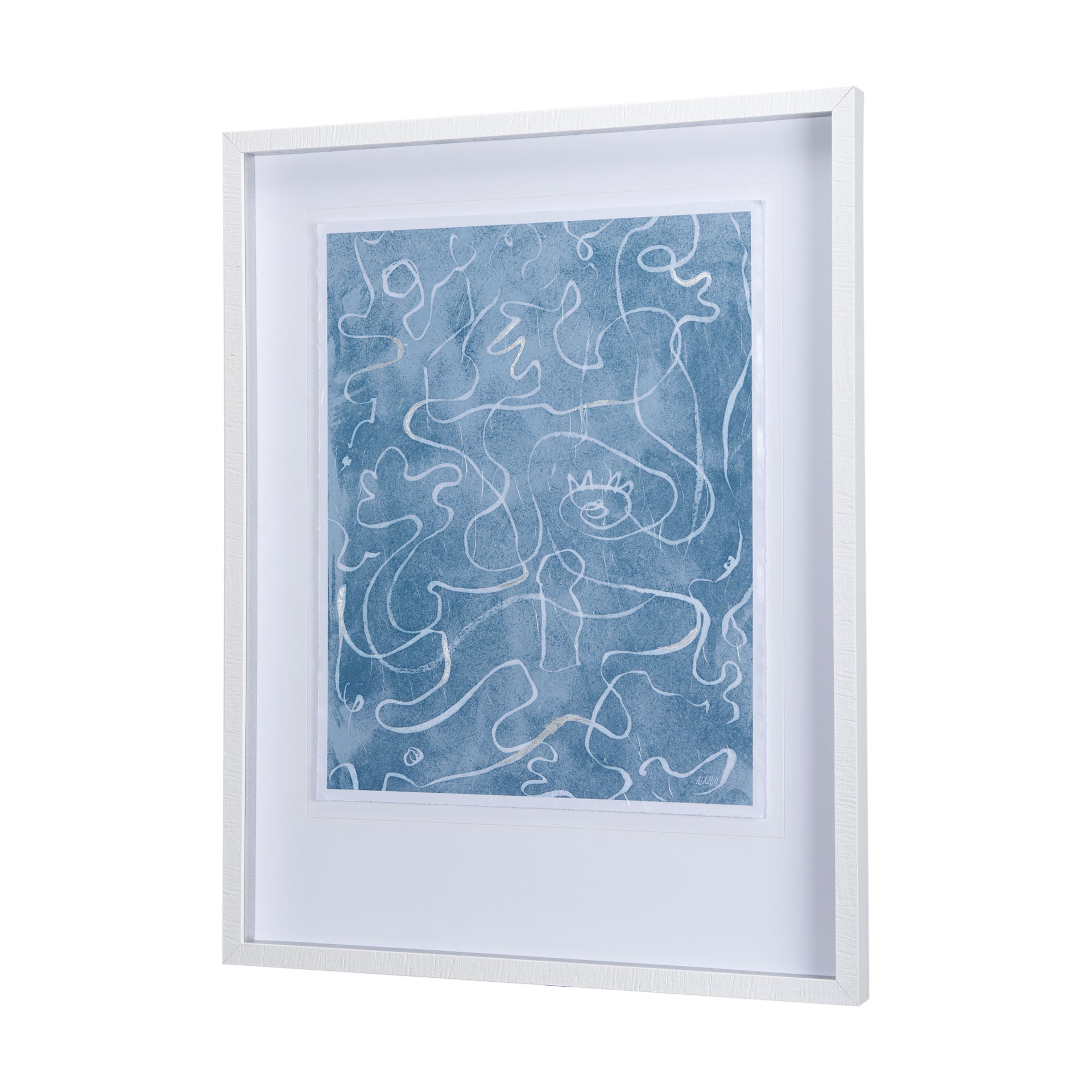 Thread Blue II by Mercana Studio a Hand Embellished Textured Framed Art Print Matted under Glass