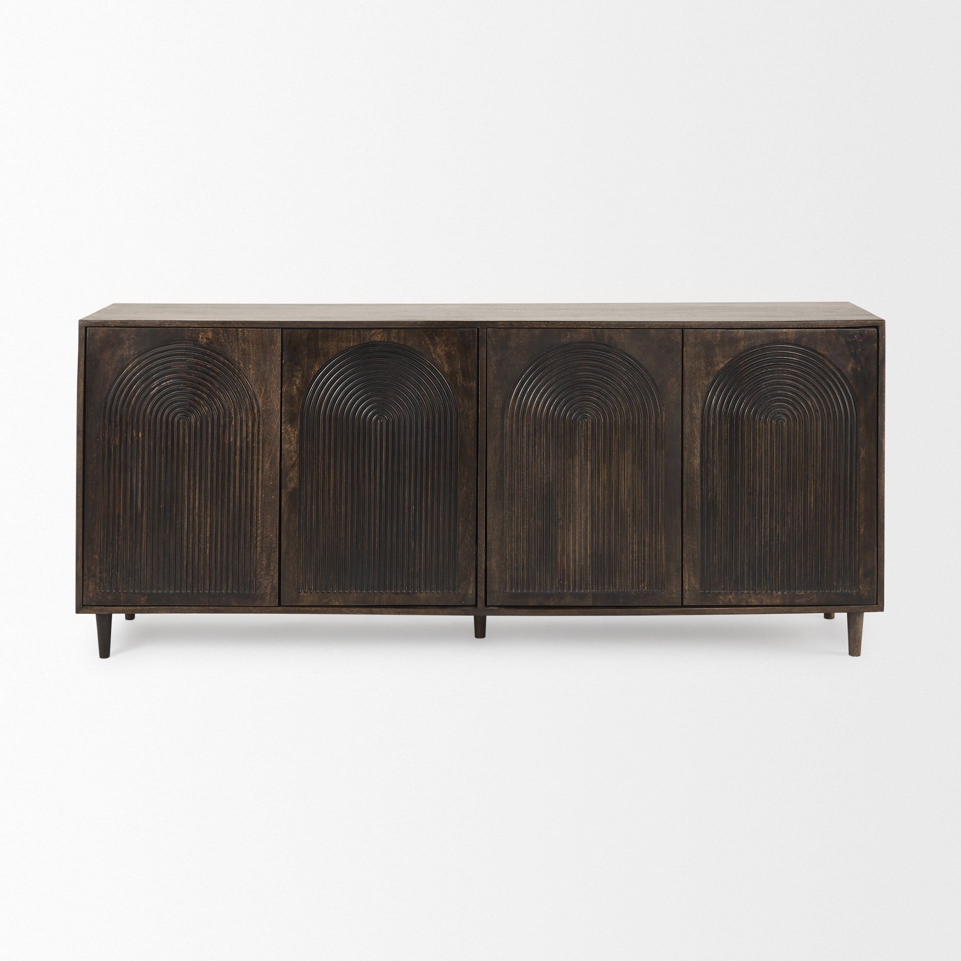 Tucker Dark Brown w/ Carved Arch Pattern 4 Door Sideboard
