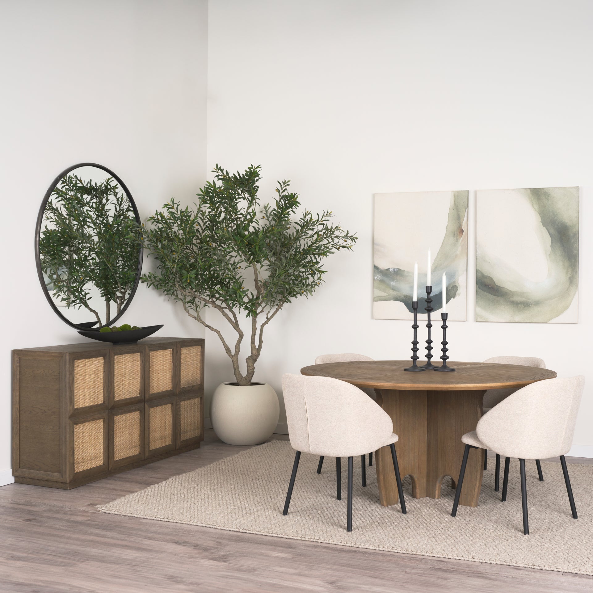 Sonomi Brown Solid Rubber Wood w/ Round Oak Tabletop Dining Table