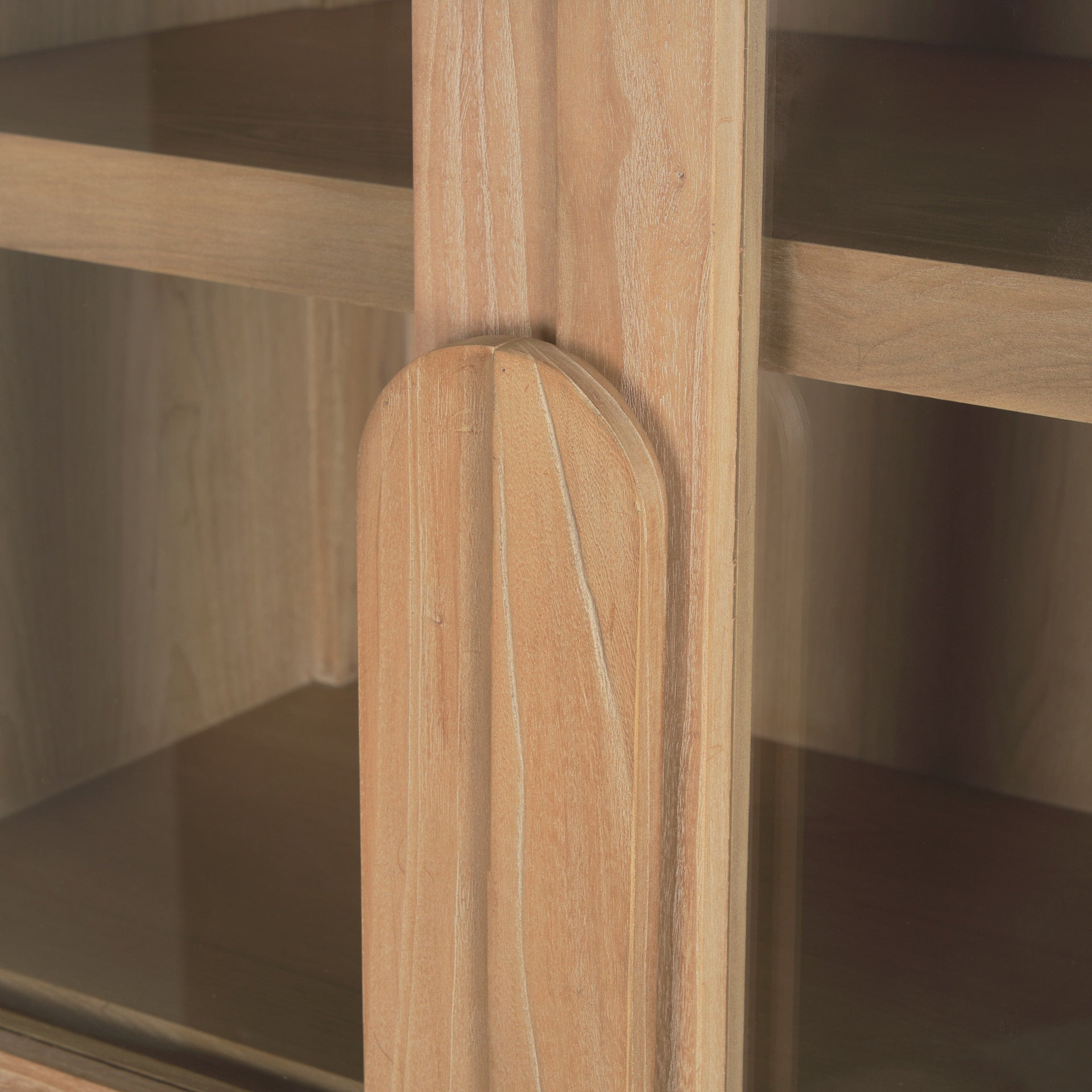 Callum Light Brown Elm Wood w/ Glass Doors  Arched Curio Cabinet