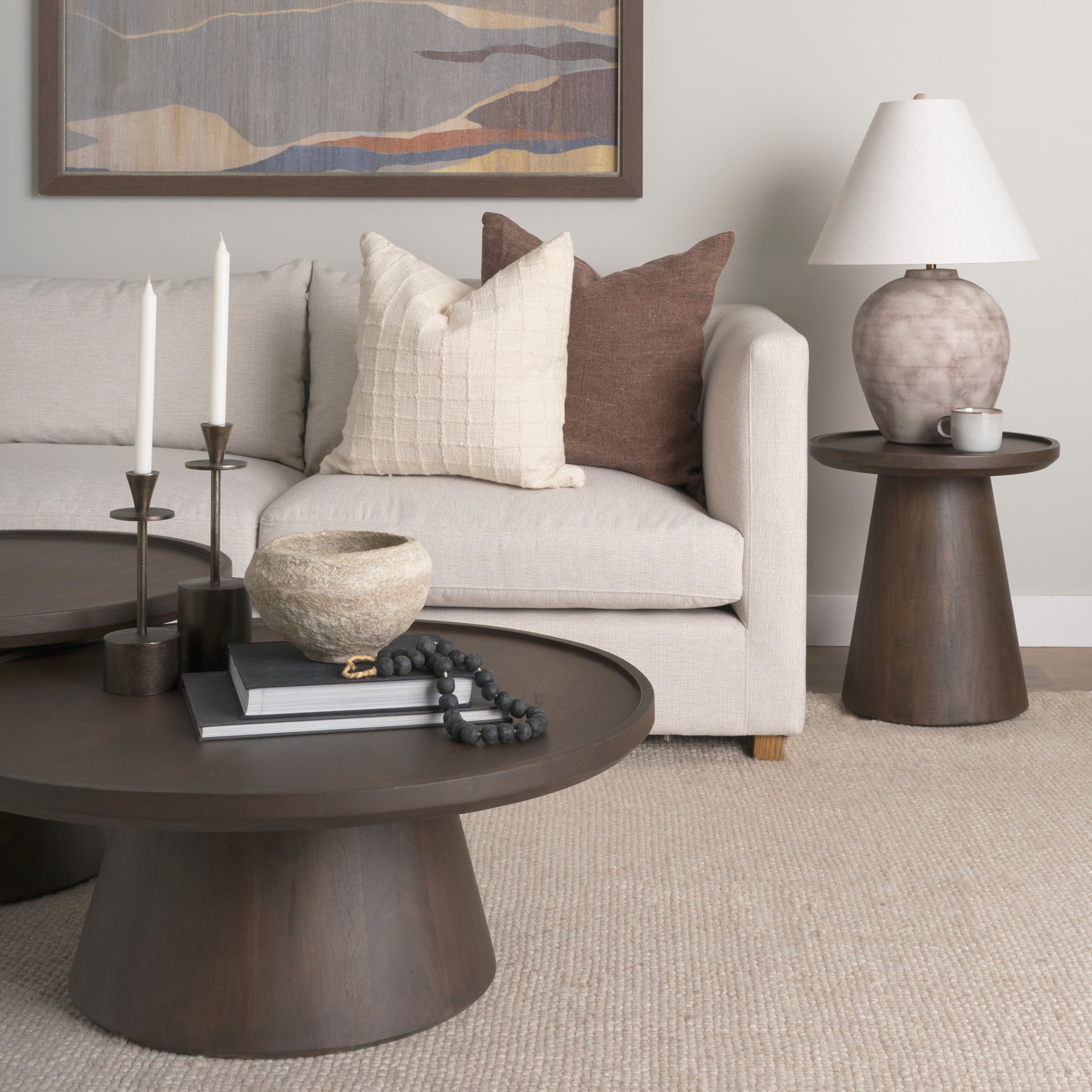 Takoda Dark Brown Wood Tapered Drum Nesting Coffee Tables