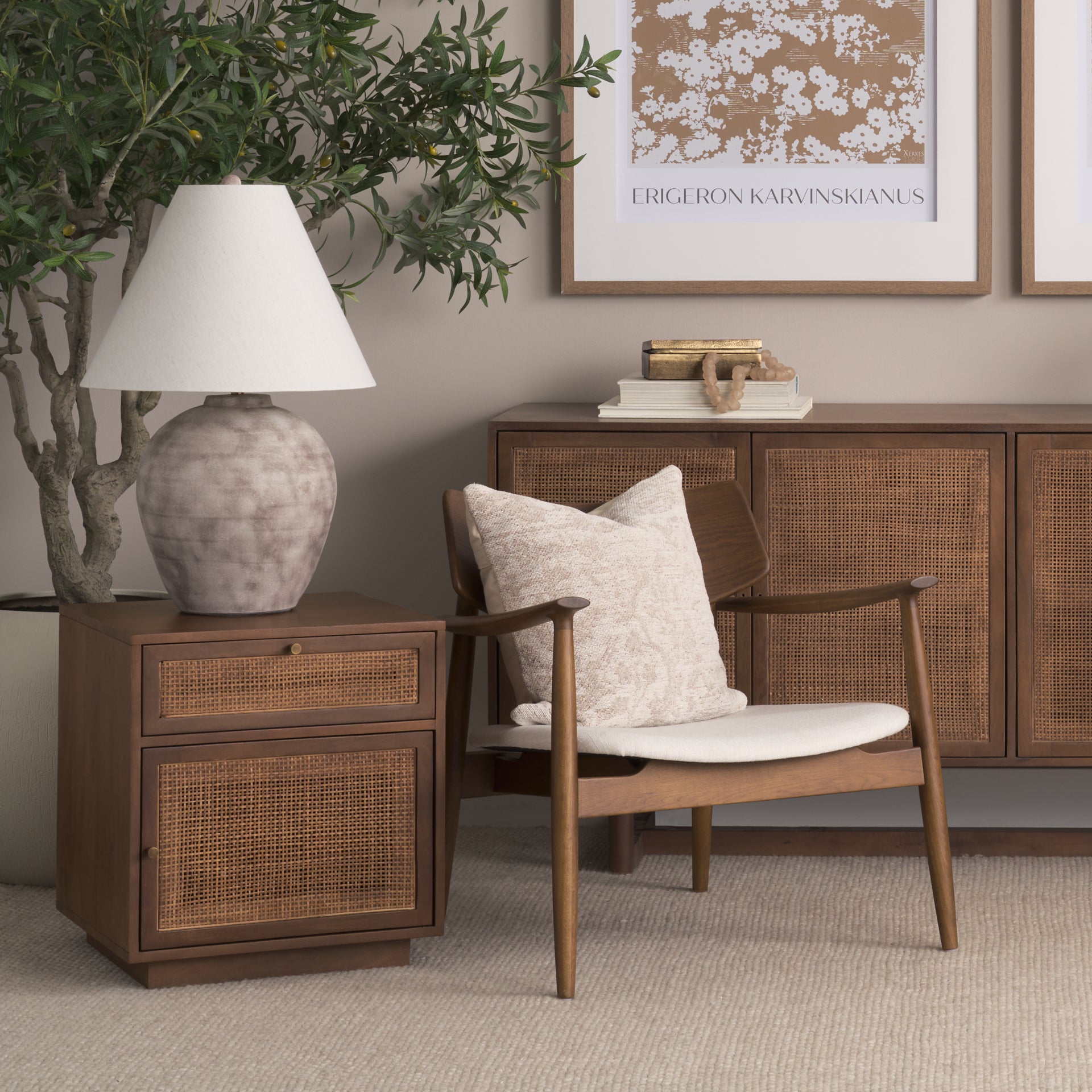 Grier Medium Brown Wood w/ Cane End Table