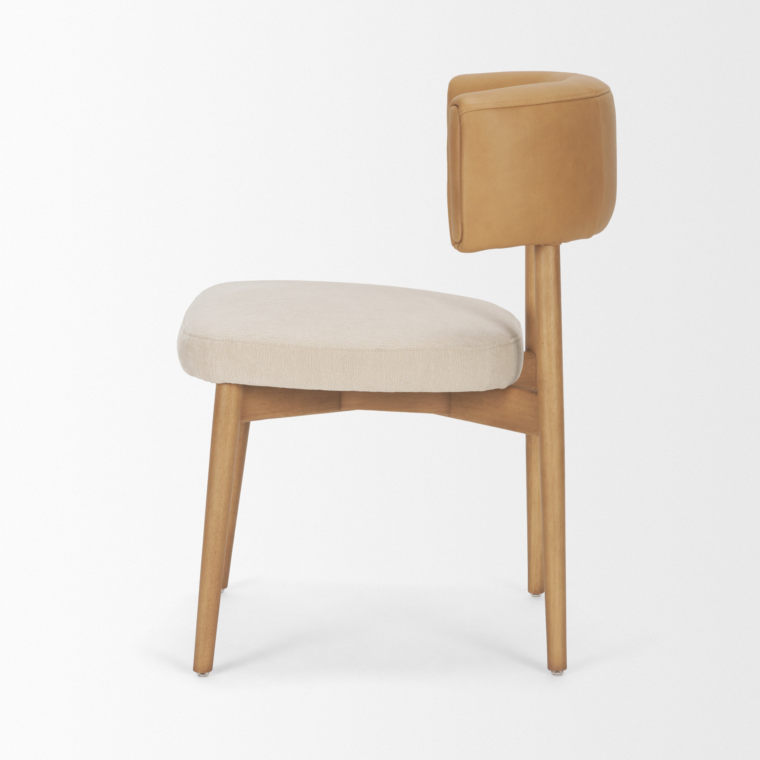 Motley Curved Open Back Cream Fabric and Tan Leather Dining Chair S/2