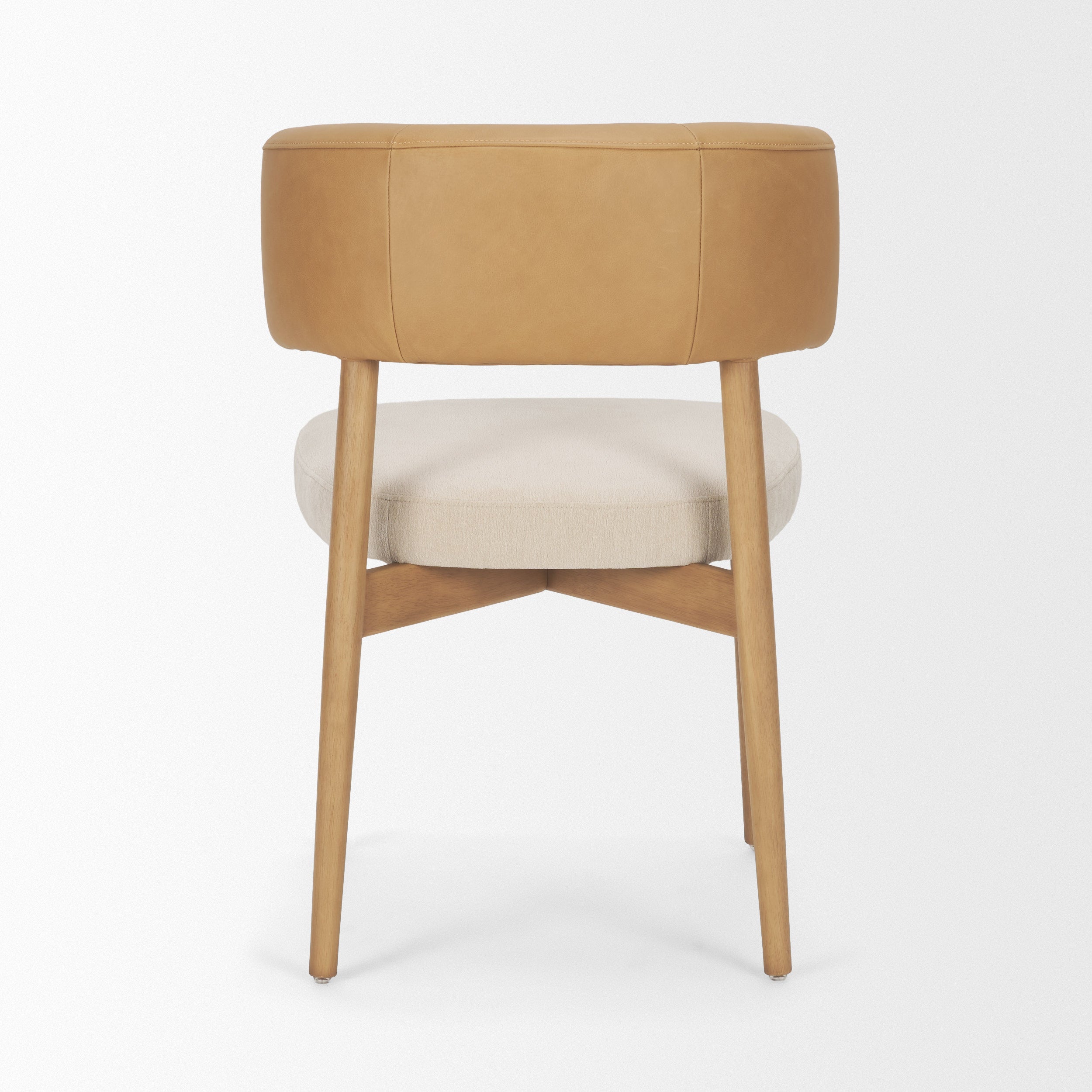 Motley Curved Open Back Cream Fabric and Tan Leather Dining Chair S/2