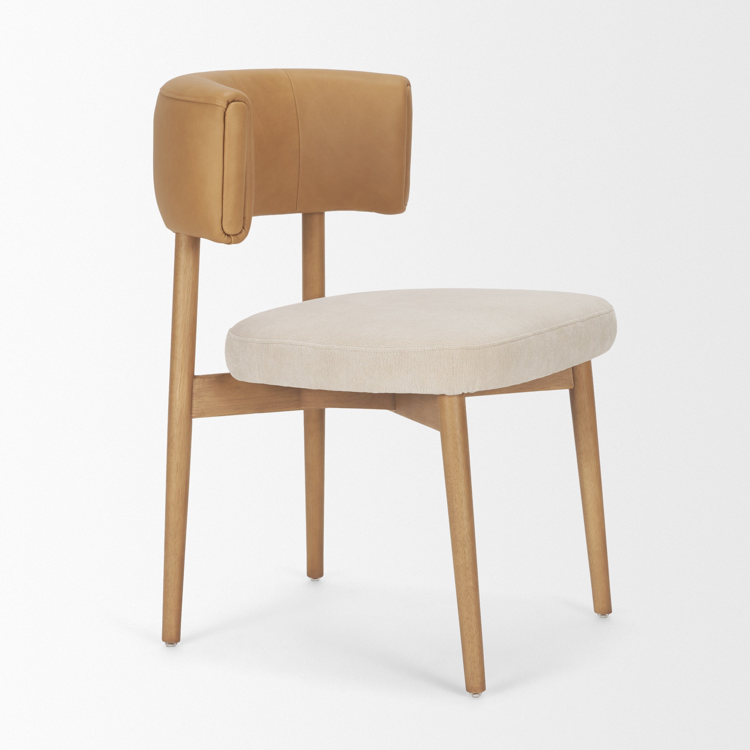 Motley Curved Open Back Cream Fabric and Tan Leather Dining Chair S/2